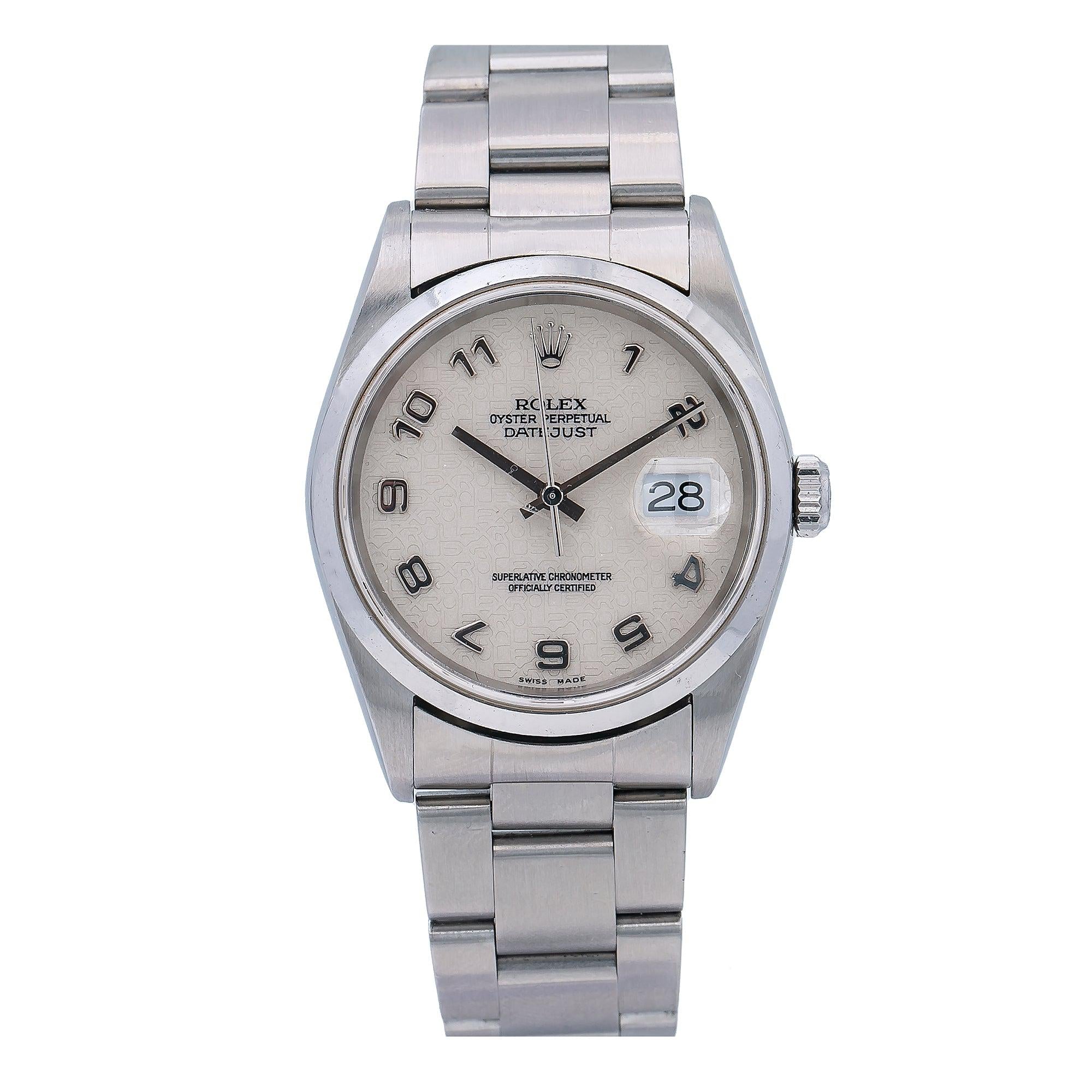 Rolex Datejust 36MM 16200 White Arabic Dial Smooth Bezel Stainless Steel Oyster Bracelet