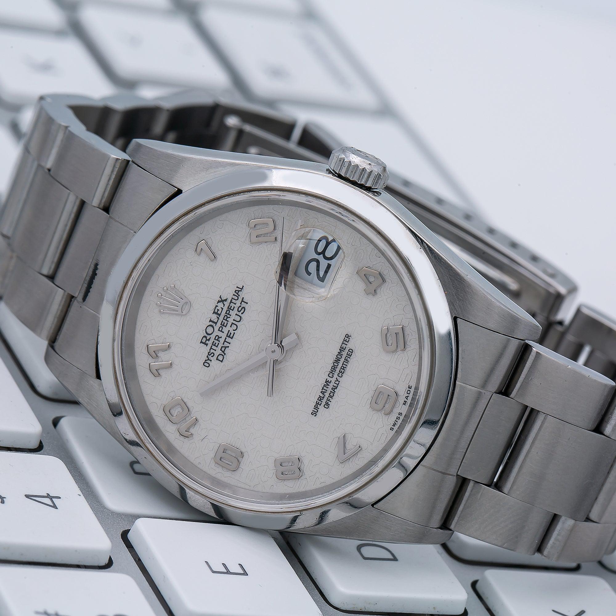 Rolex Datejust 36MM 16200 White Arabic Dial Smooth Bezel Stainless Steel Oyster Bracelet