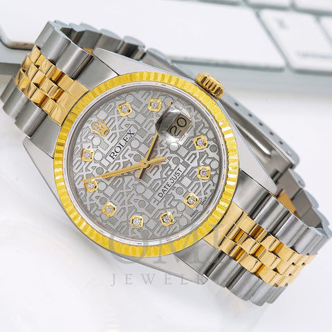 Rolex Datejust Diamond Watch, 16013 36mm, Silver Diamond Dial With 1.20 CT Diamonds