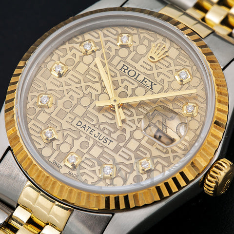 Rolex Datejust Diamond Watch, 16013 36mm, Champagne Diamond Dial With 1.20 CT Diamonds