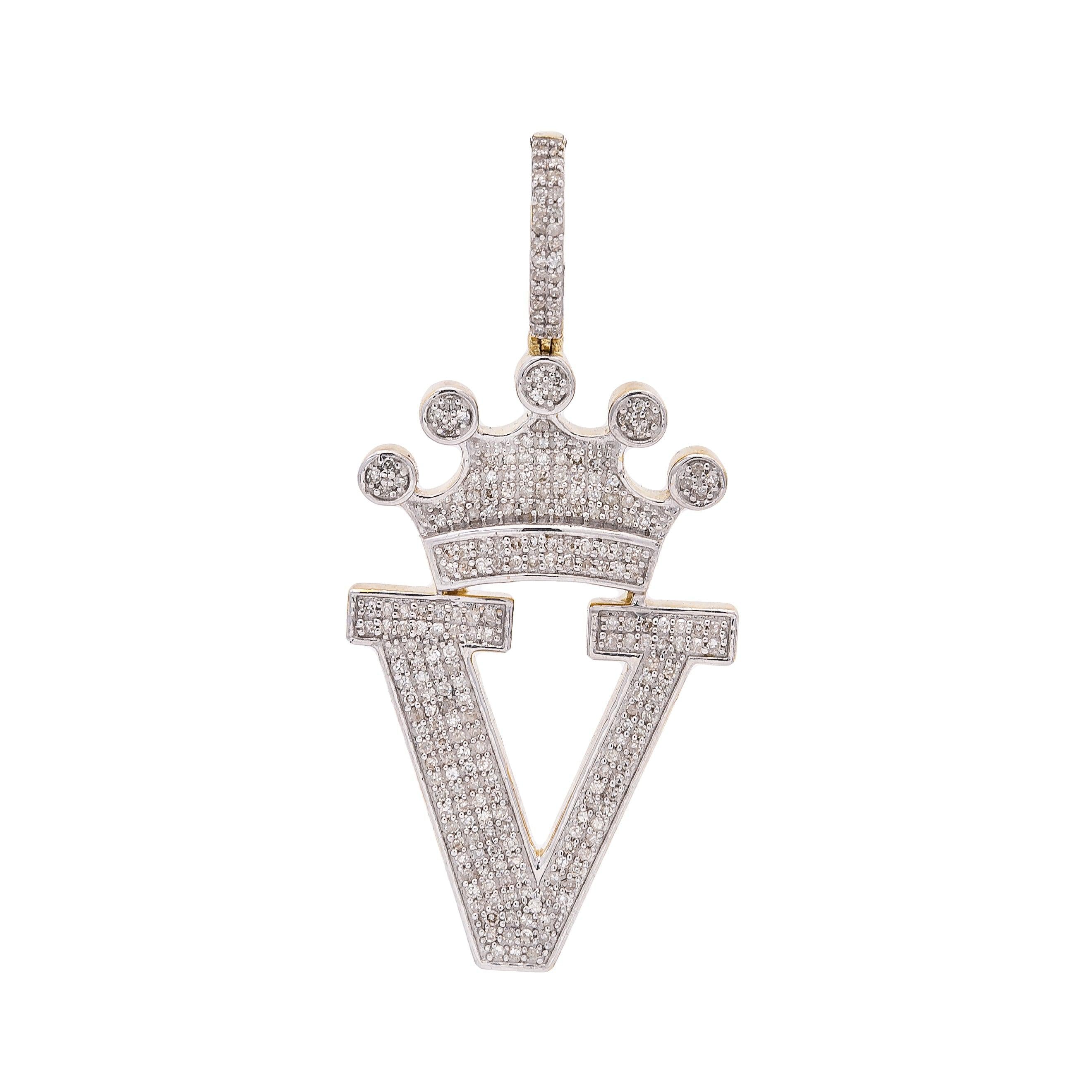 14K Yellow Gold Letter "V" Women's Pendant with Diamonds