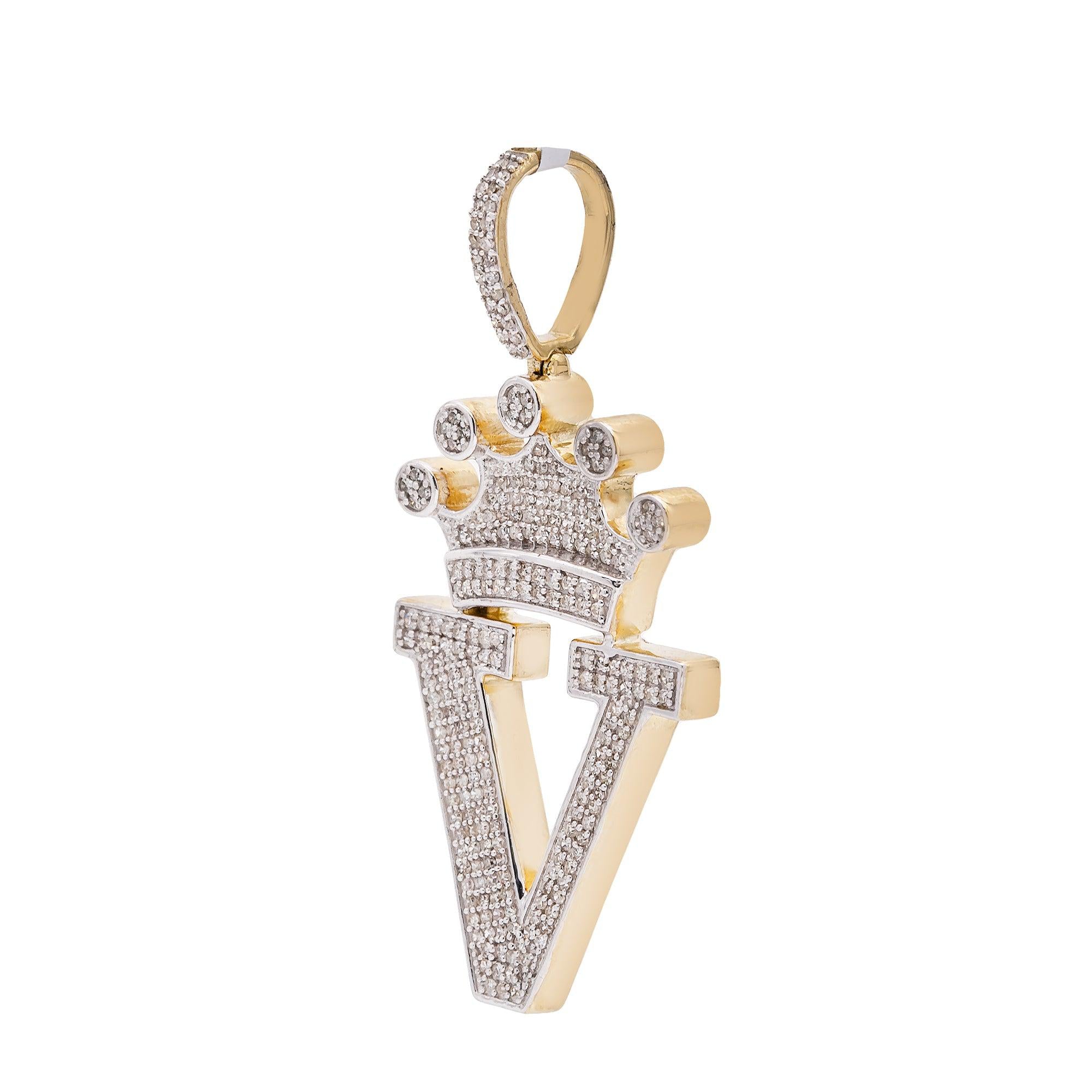 14K Yellow Gold Letter "V" Women's Pendant with Diamonds