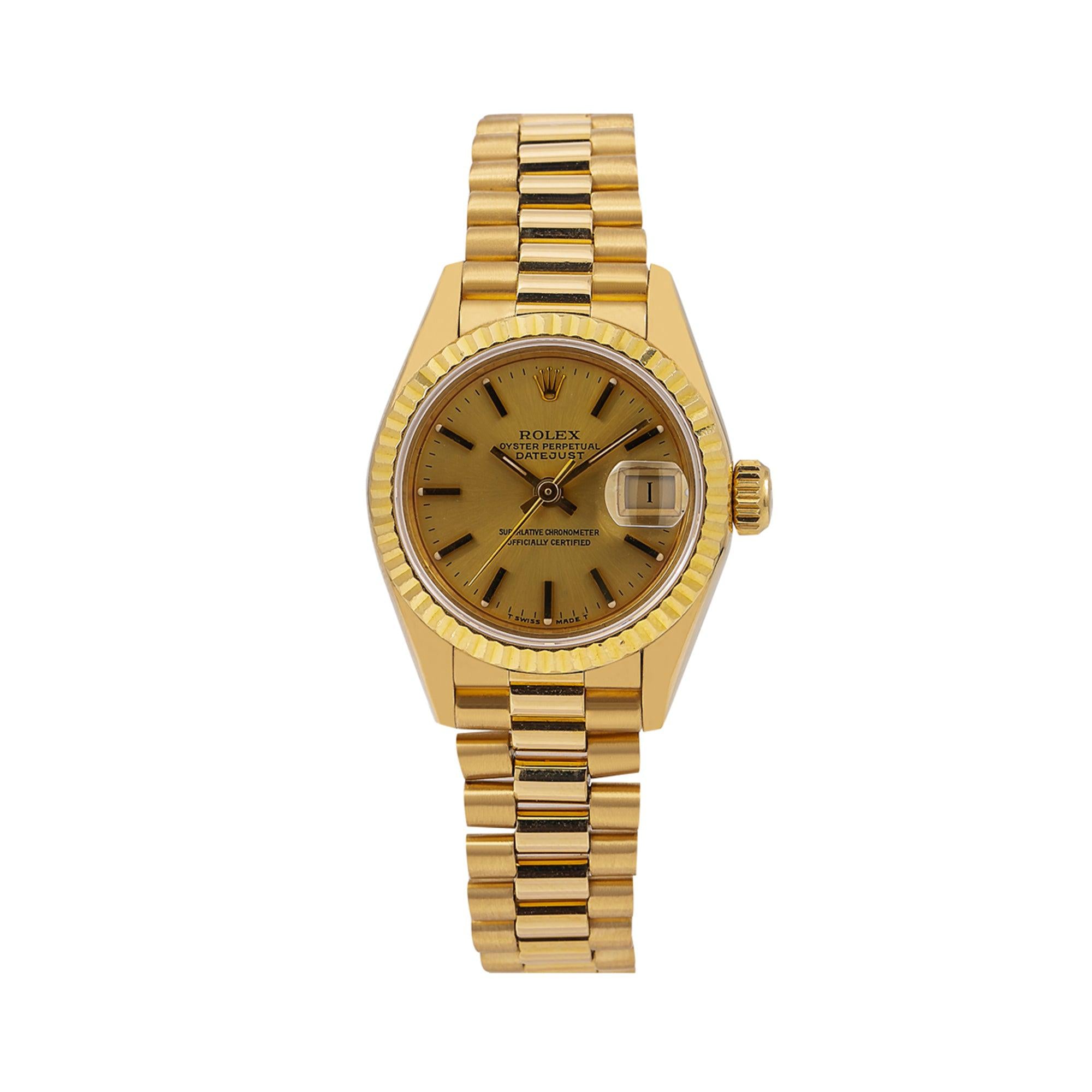 Rolex Datejust 26MM 69178 Champagne Dial Yellow Gold Fluted Bezel 18K Yellow Gold President Bracelet