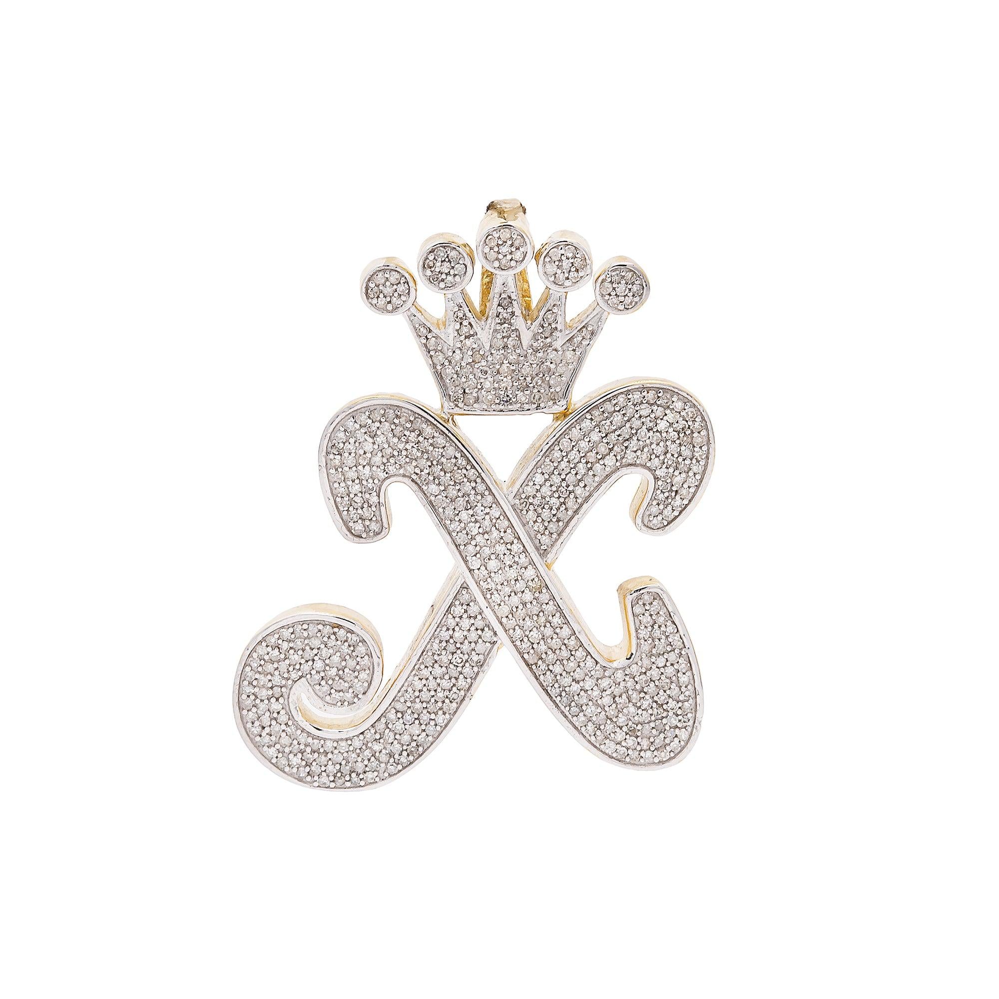 14K Yellow Gold Letter "X" Women's Pendant with Diamonds