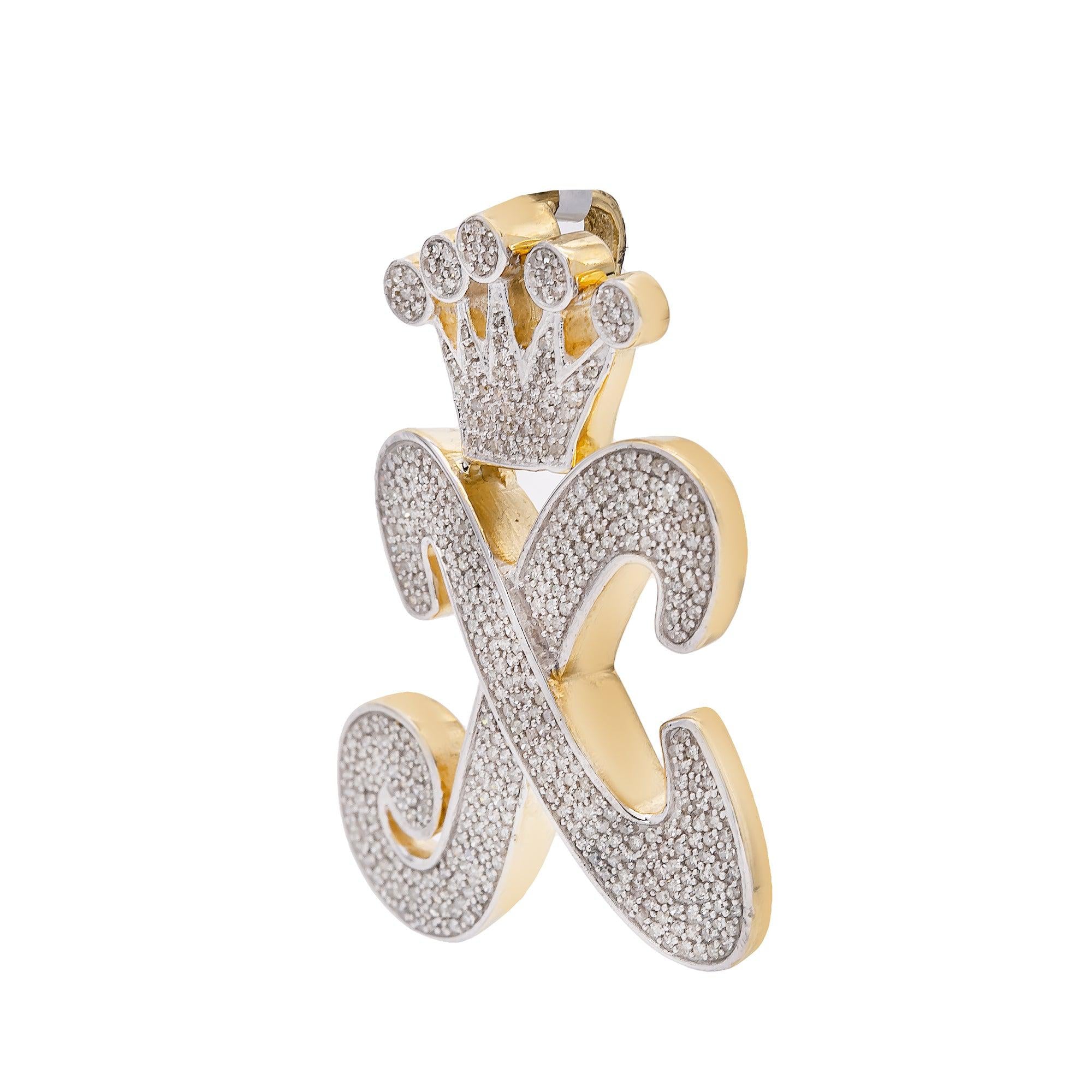 14K Yellow Gold Letter "X" Women's Pendant with Diamonds