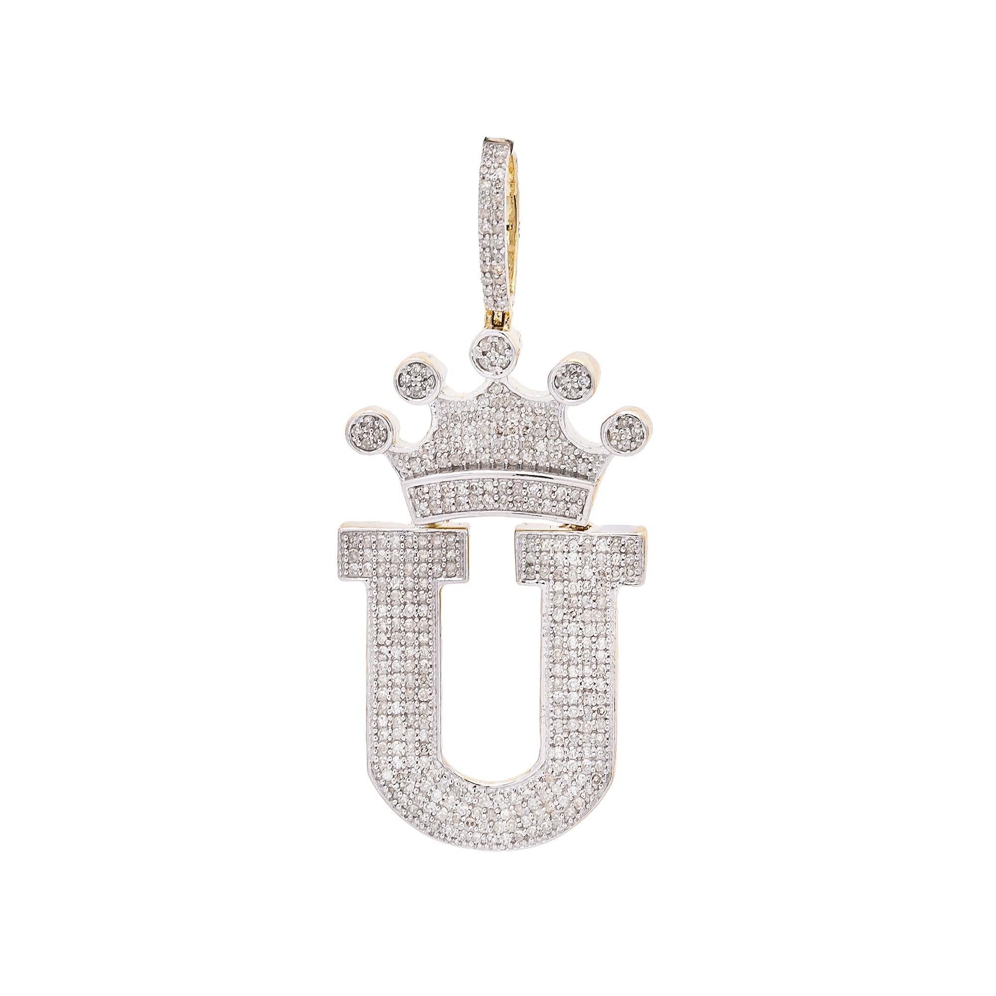 14K Yellow Gold Letter "U" Women's Pendant with Diamonds