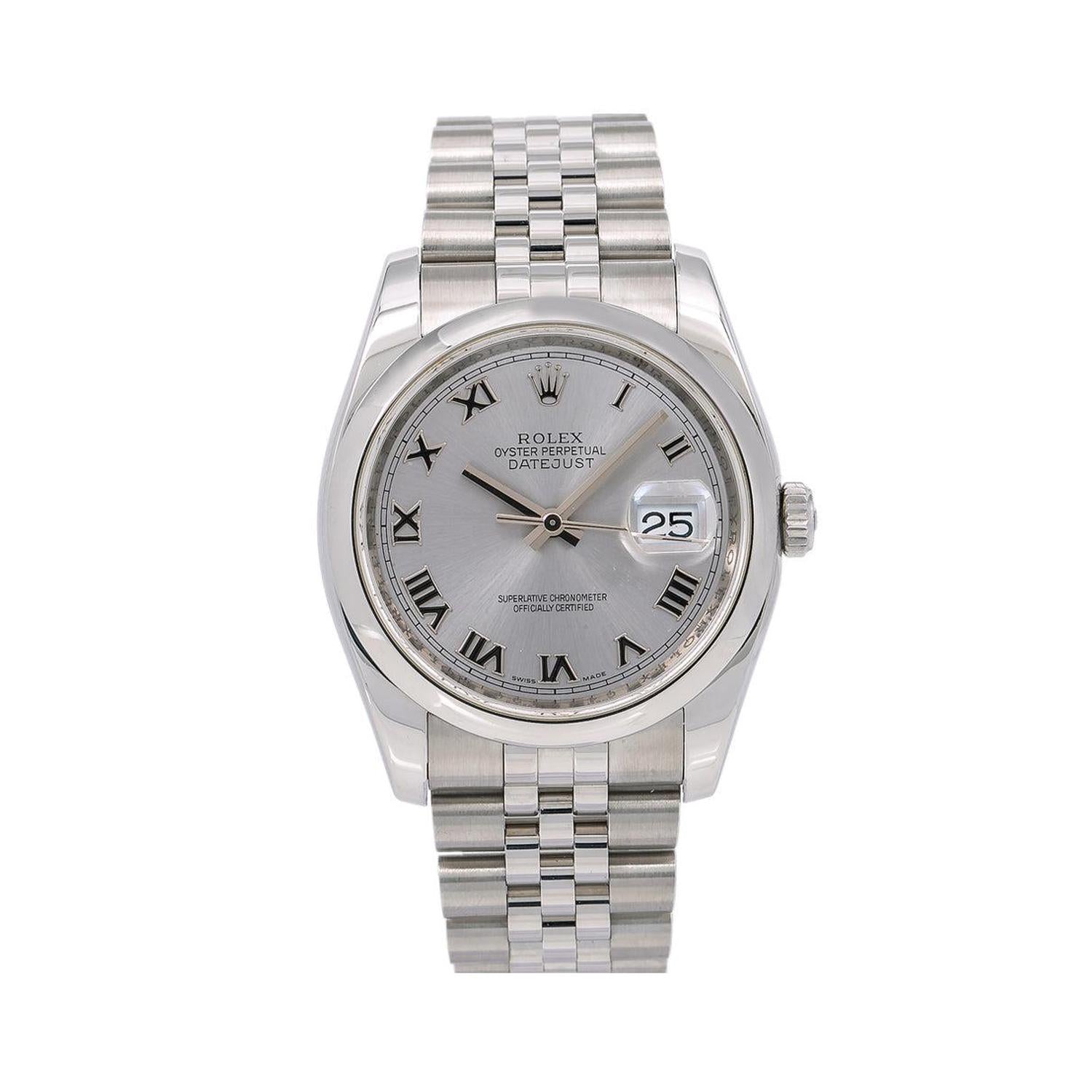 Rolex Datejust 36MM 116200 Silver Roman Dial Smooth Bezel Stainless Steel Jubilee Bracelet