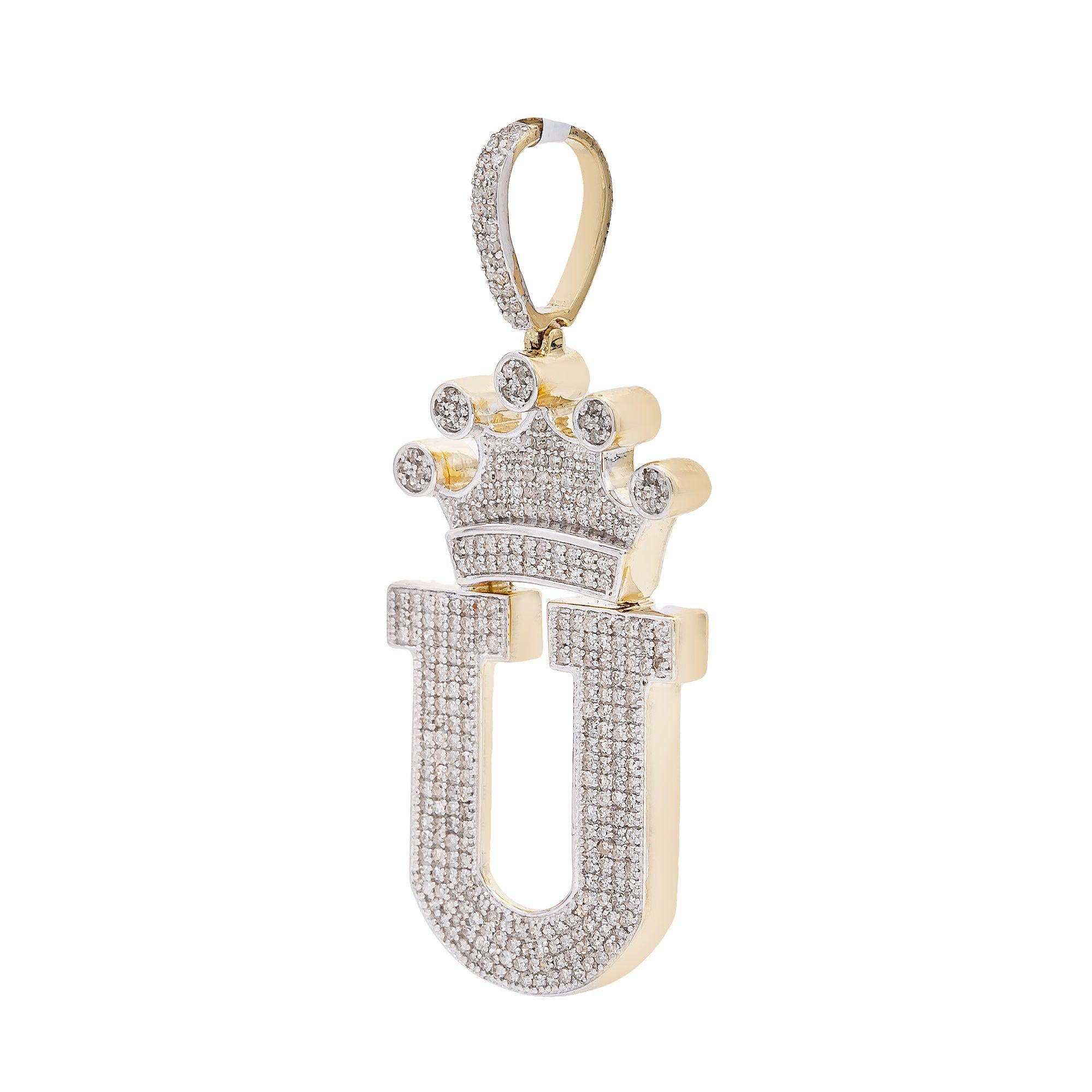 14K Yellow Gold Letter "U" Women's Pendant with Diamonds