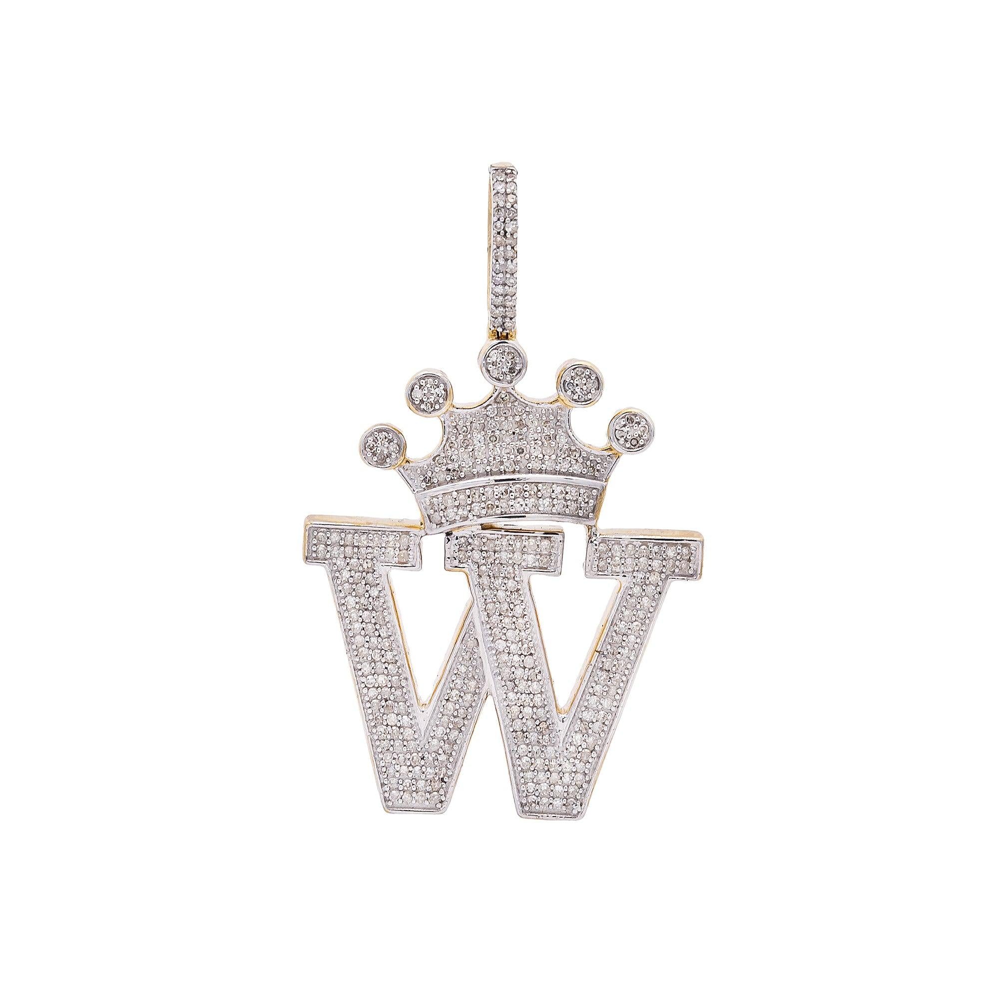 14K Yellow Gold Letter "W" Women's Pendant with Diamonds