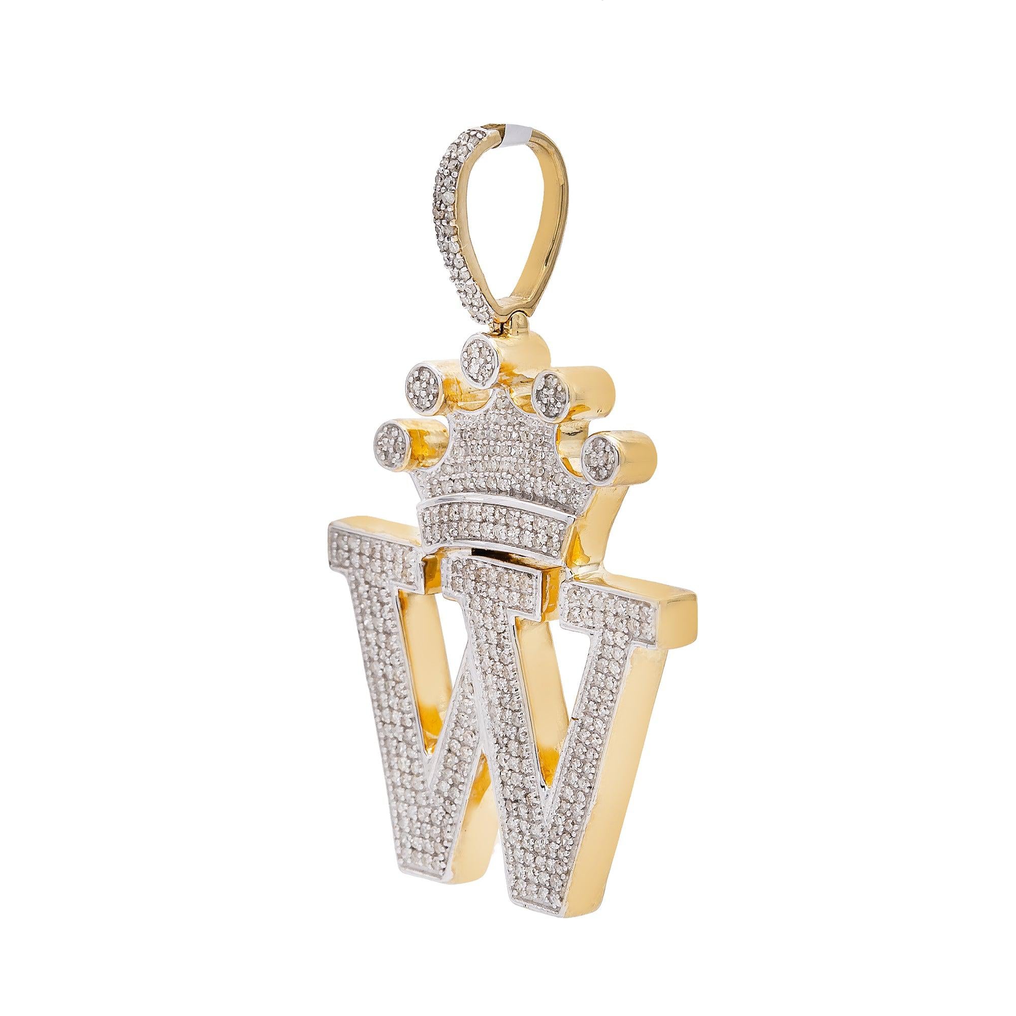 14K Yellow Gold Letter "W" Women's Pendant with Diamonds