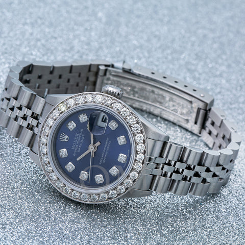 Rolex Lady-Datejust 69174 26MM Blue Diamond Dial With 0.90 CT Diamonds