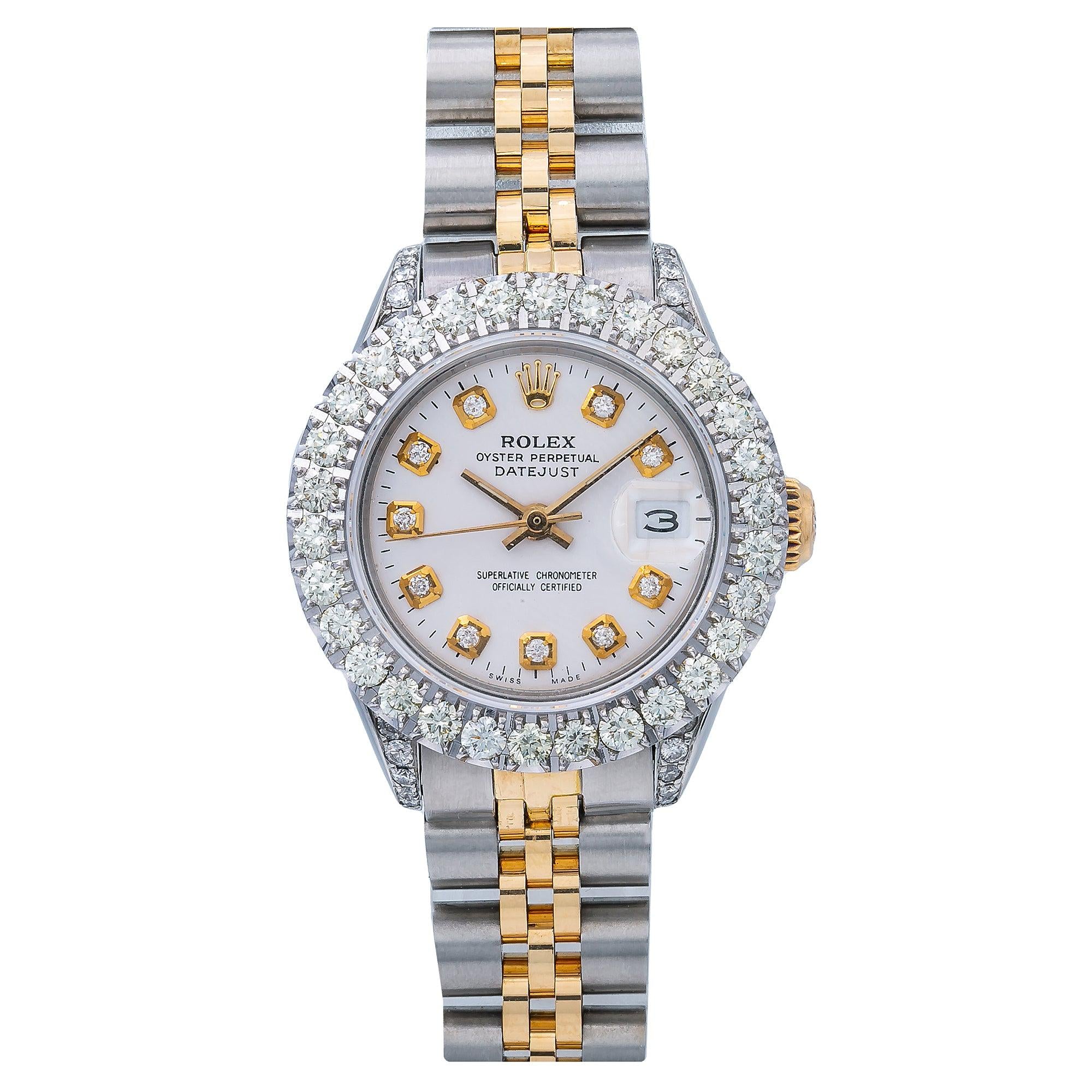 Rolex Datejust 26MM 6917 White Diamond Dial Diamond Bezel Two Tone Jubilee Bracelet 1.8ct