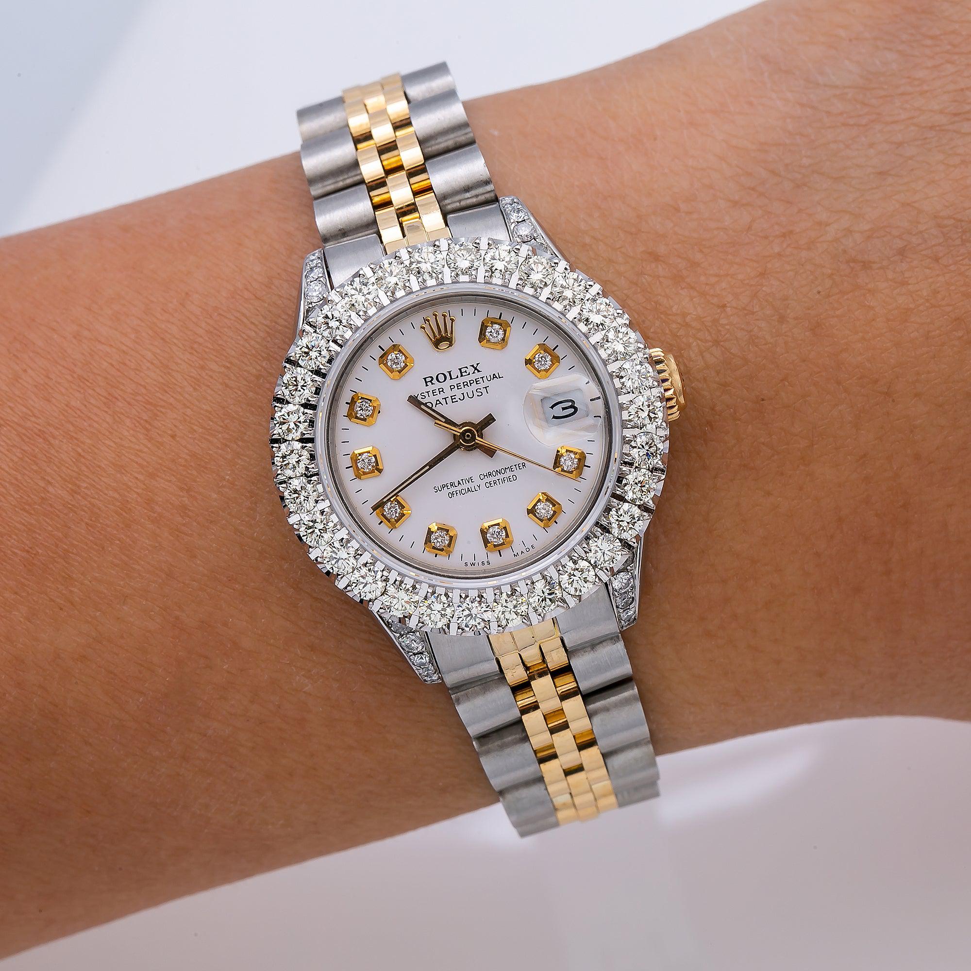 Rolex Datejust 26MM 6917 White Diamond Dial Diamond Bezel Two Tone Yellow Gold Jubilee Bracelet 1.8ct