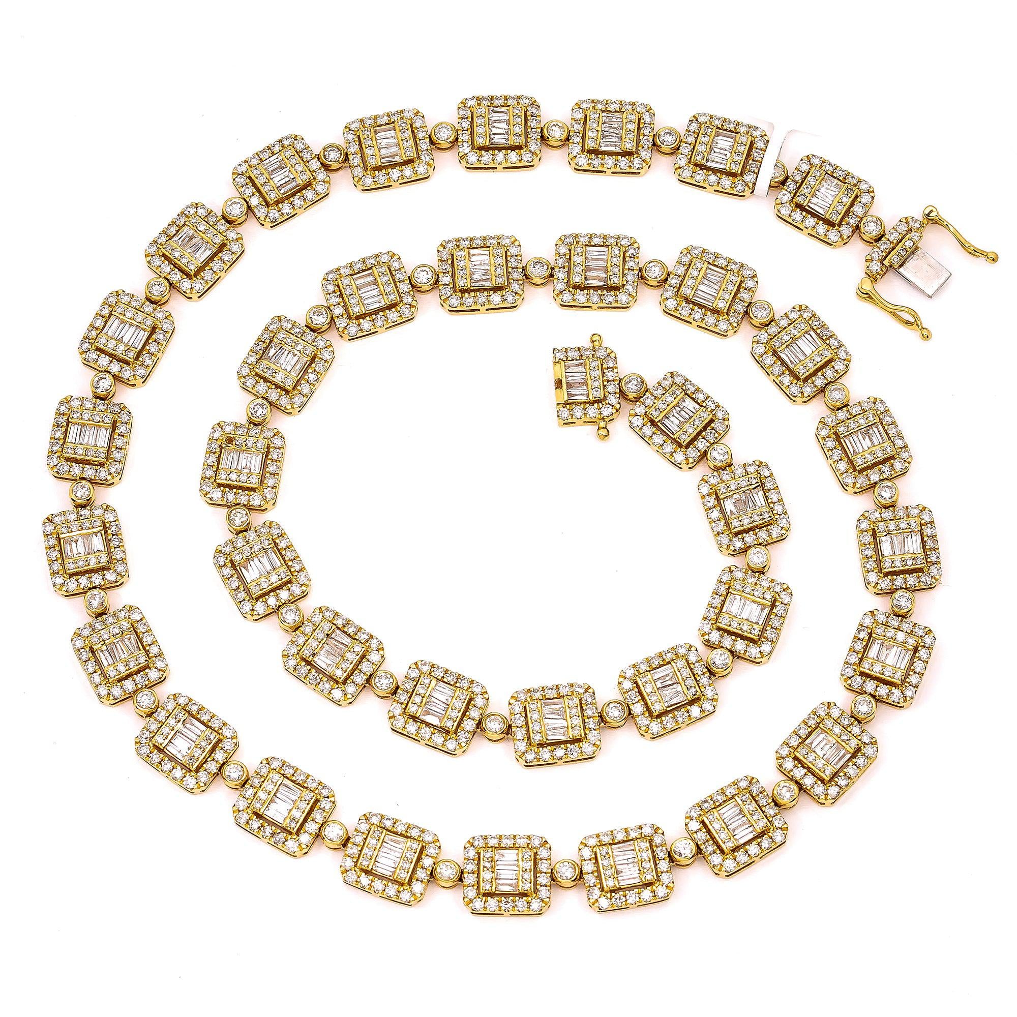 14K YELLOW GOLD 22" BAGUETTE CHAIN WITH 18 CT DIAMONDS