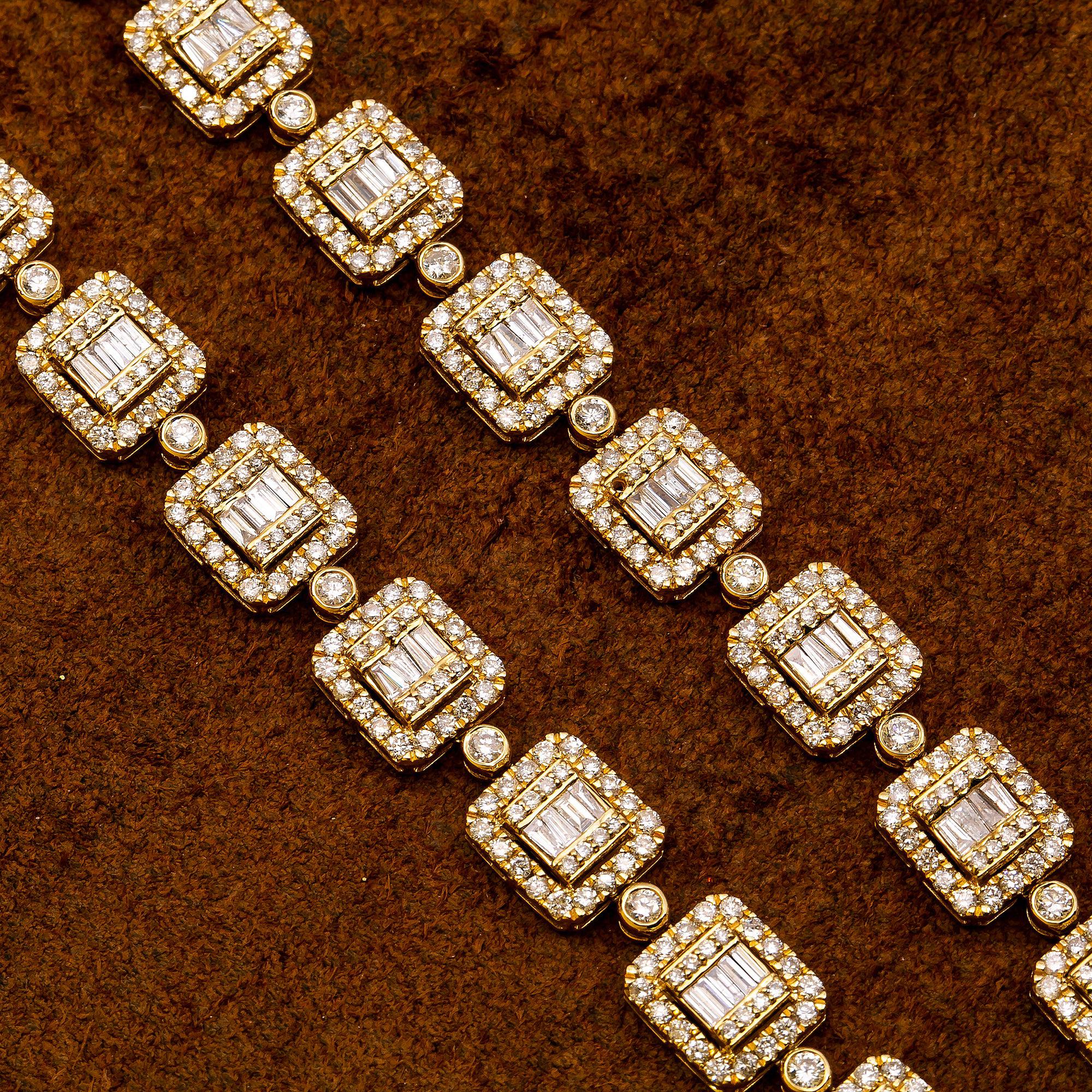 14K YELLOW GOLD 22" BAGUETTE CHAIN WITH 18 CT DIAMONDS