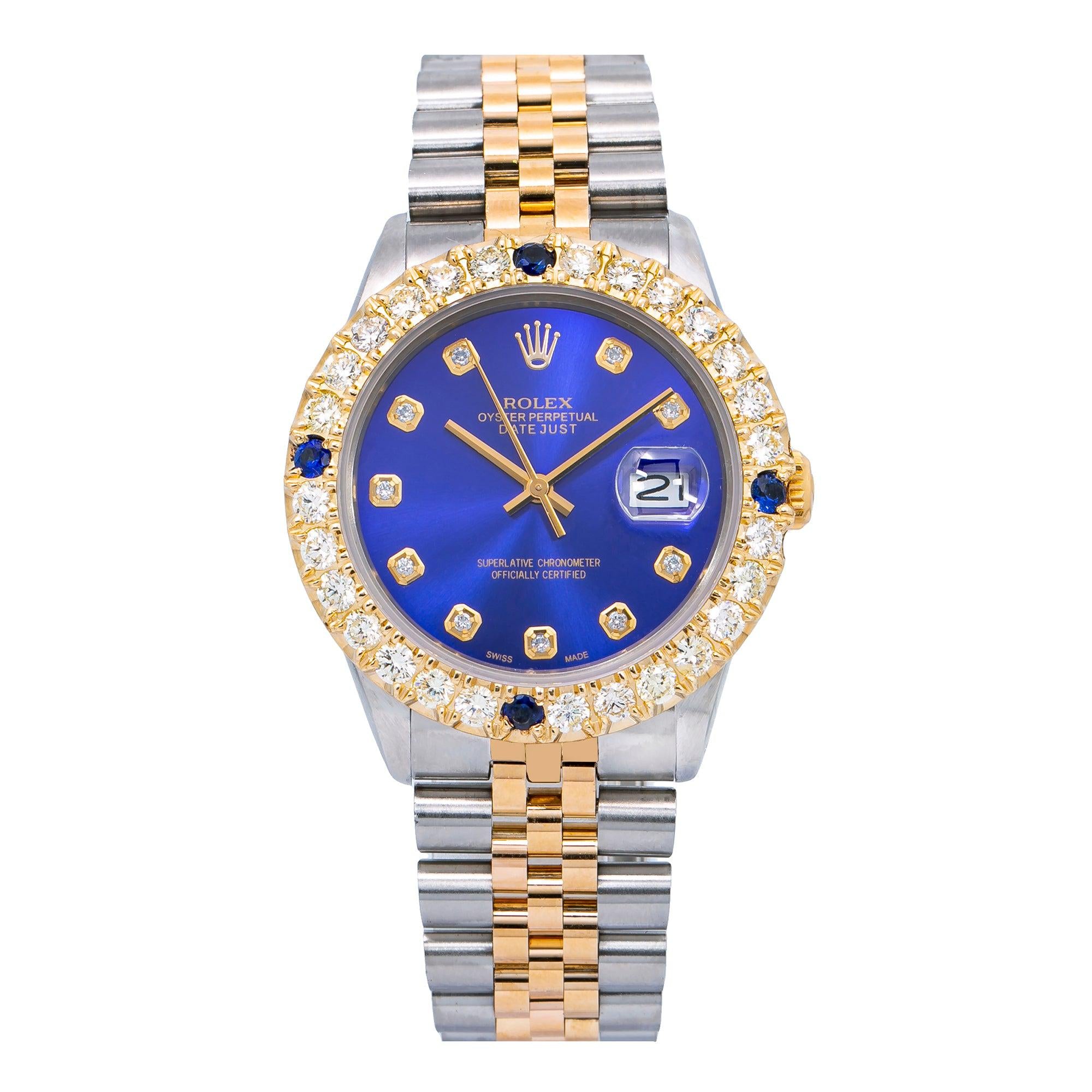 Rolex Datejust 36MM 16013 Blue Diamond Dial Diamond Bezel Two Tone Jubilee Bracelet