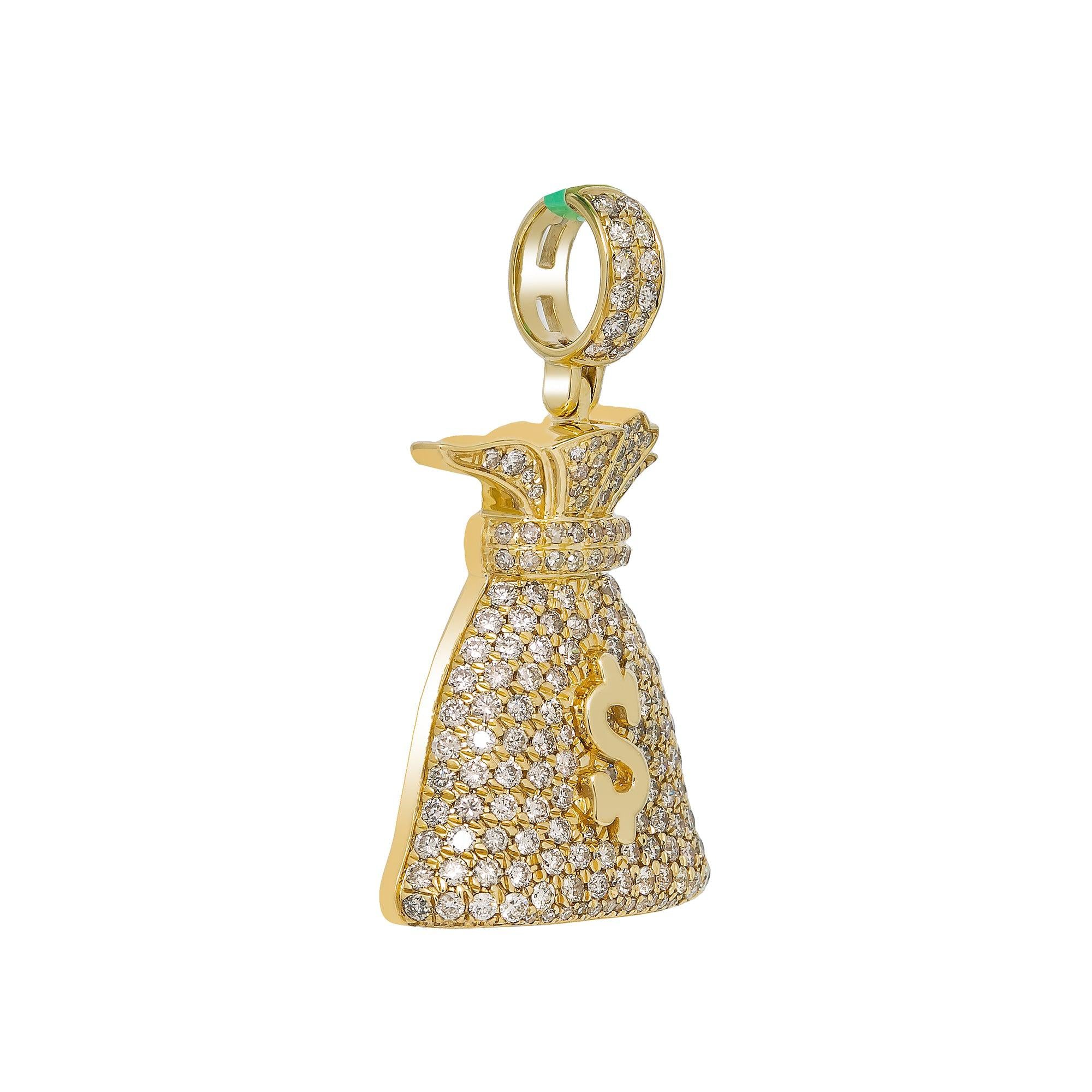 10K YELLOW GOLD MONEY BAG PENDANT WITH 2.75 CT DIAMONDS