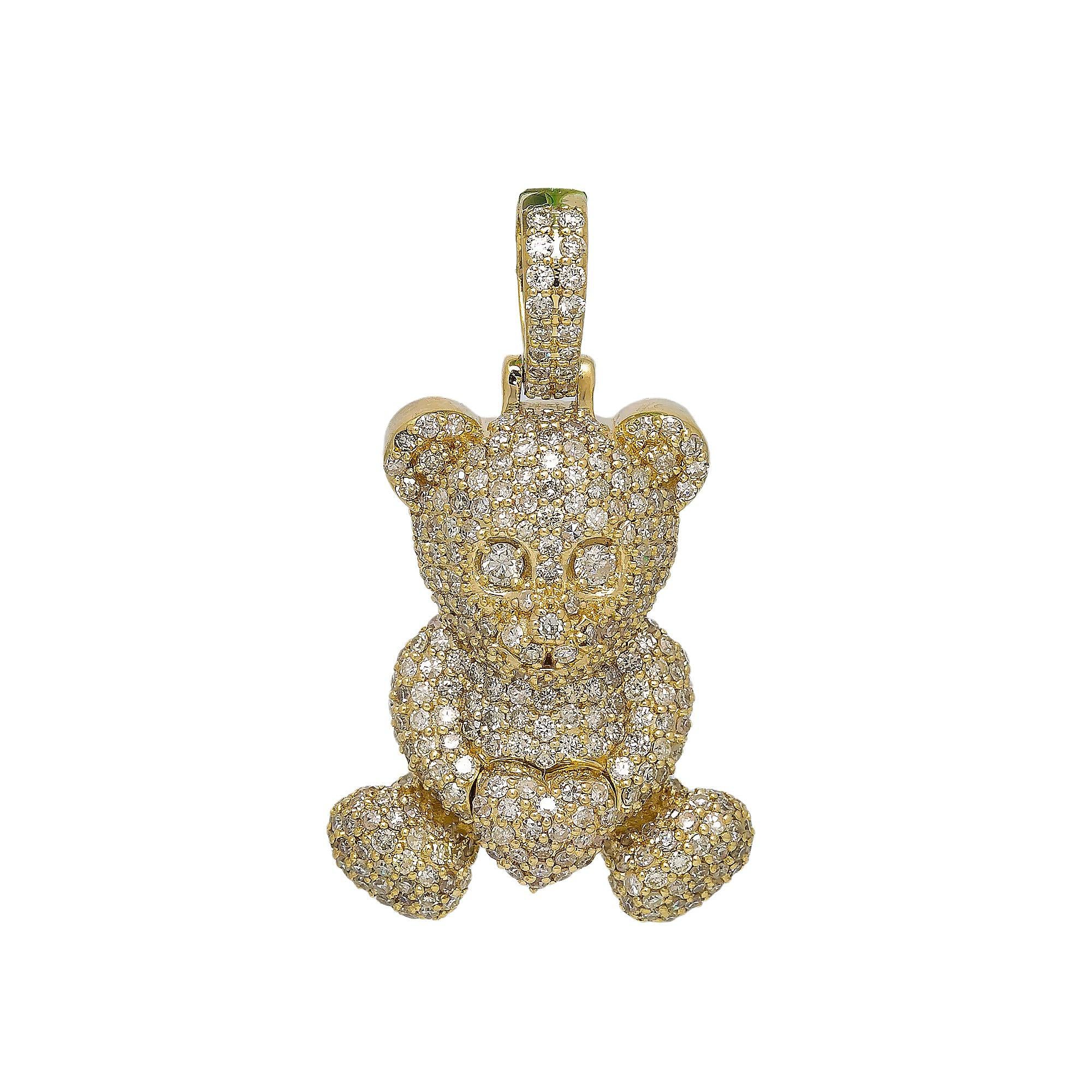 10K YELLOW GOLD BEAR PENDANT WITH 3.00 CT DIAMONDS