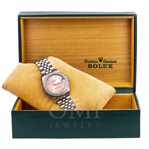 Rolex Lady-Datejust Diamond Watch, 68240 31mm, Pink Custom Diamond Dial With Stainless Steel Jubilee