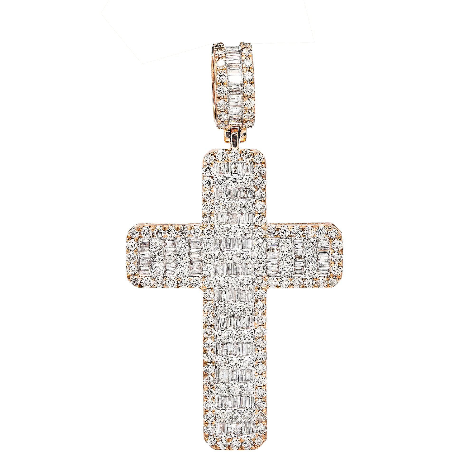 10K ROSE GOLD CROSS PENDANT WITH 3.60 CT DIAMONDS