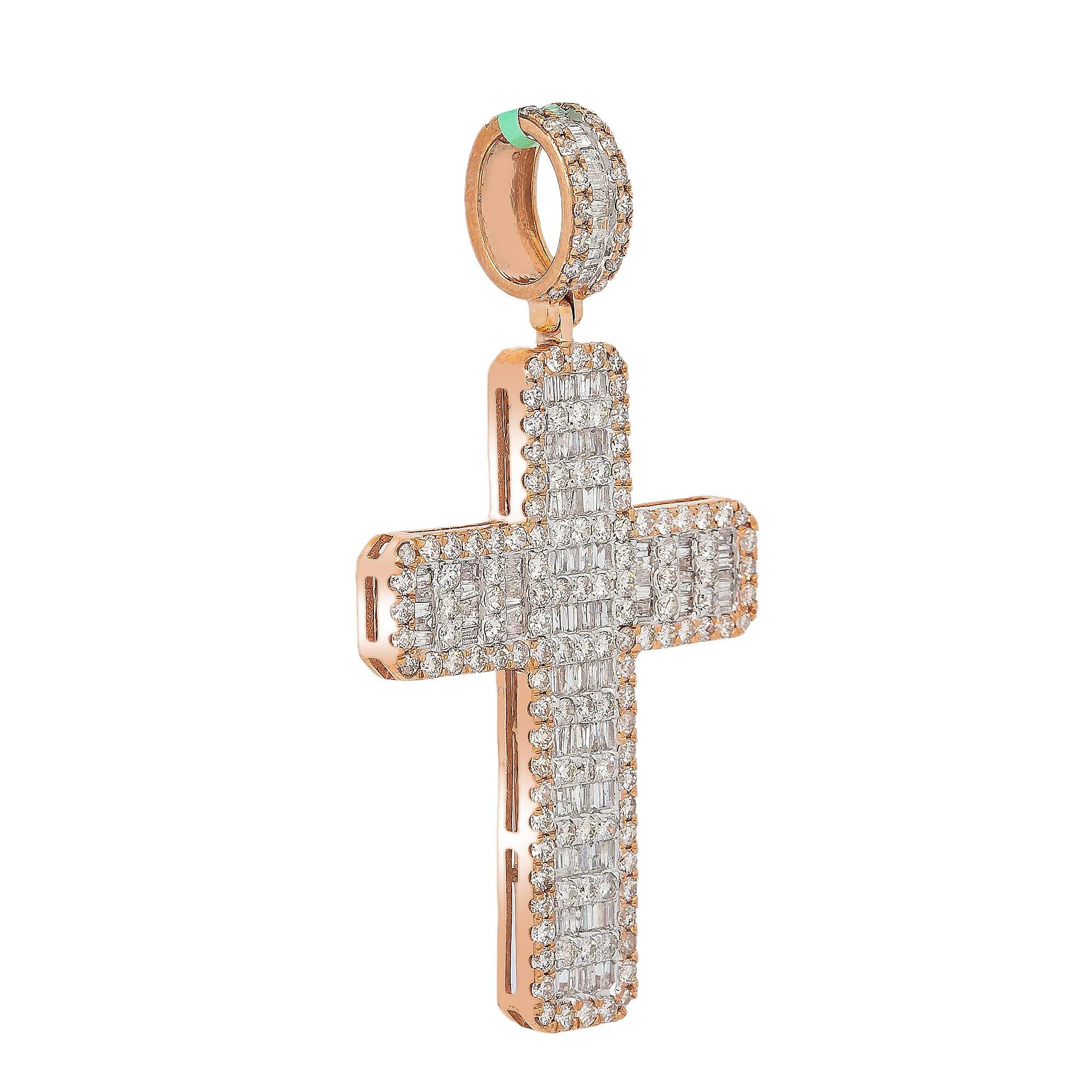 10K ROSE GOLD CROSS PENDANT WITH 3.60 CT DIAMONDS