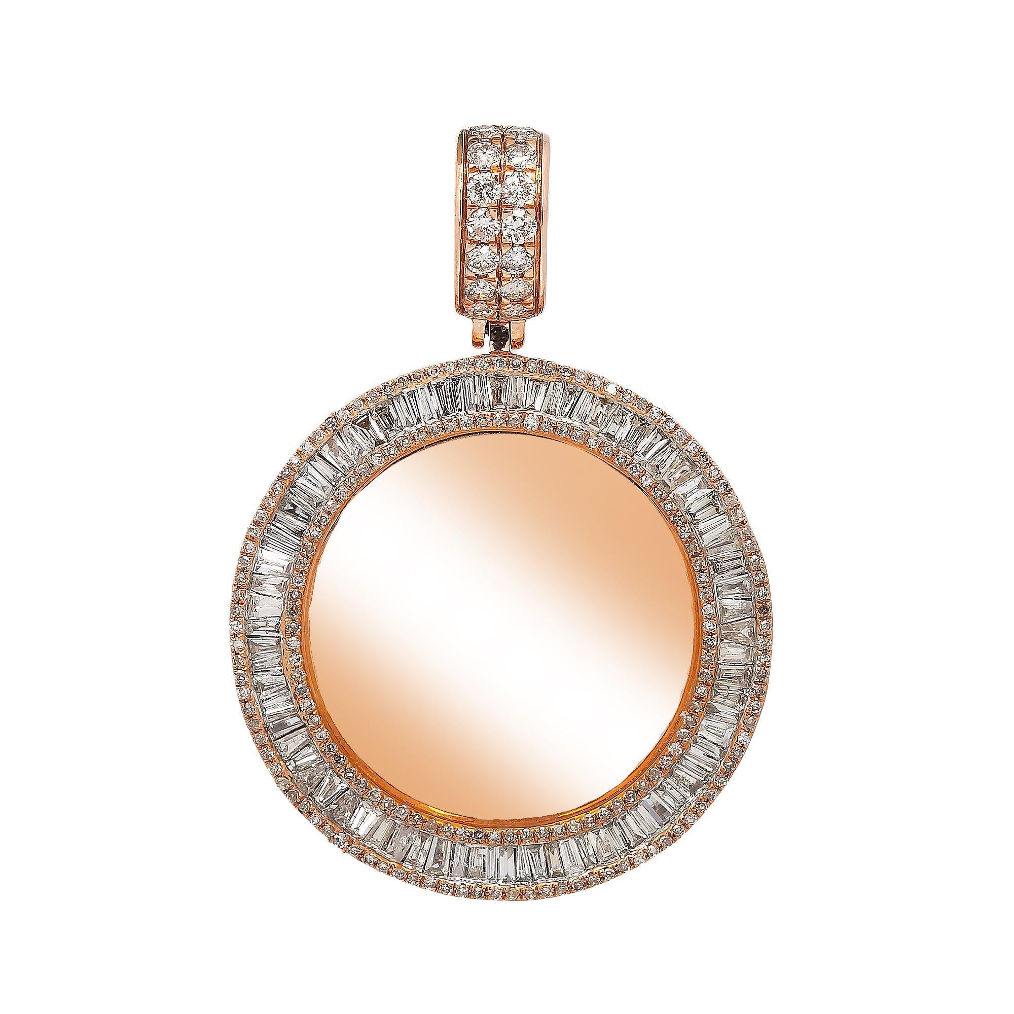 10K ROSE GOLD BAGUETTE AND ROUND DIAMOND CIRCLE PICTURE PENDANT 2.15 CT