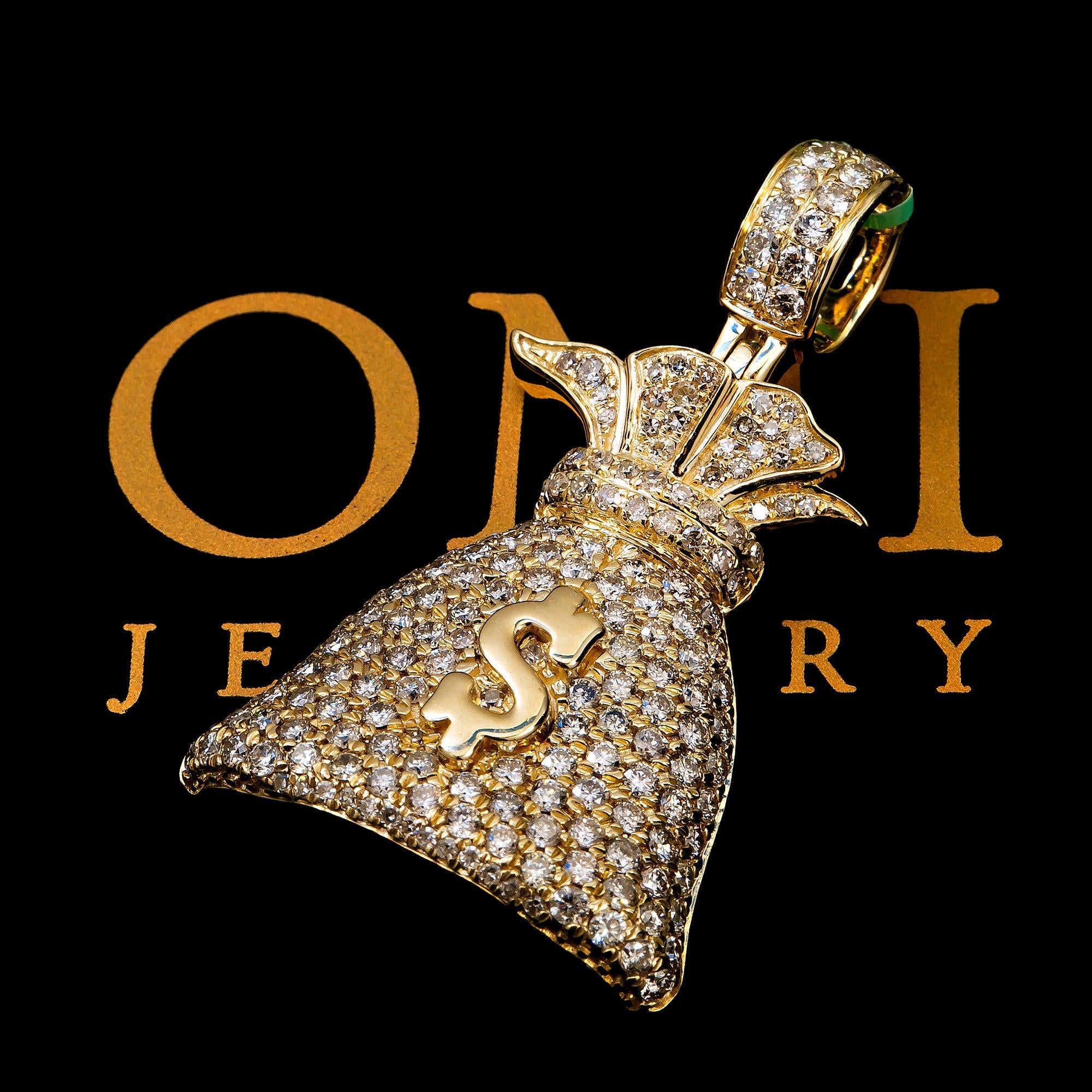 10K YELLOW GOLD MONEY BAG PENDANT WITH 2.75 CT DIAMONDS