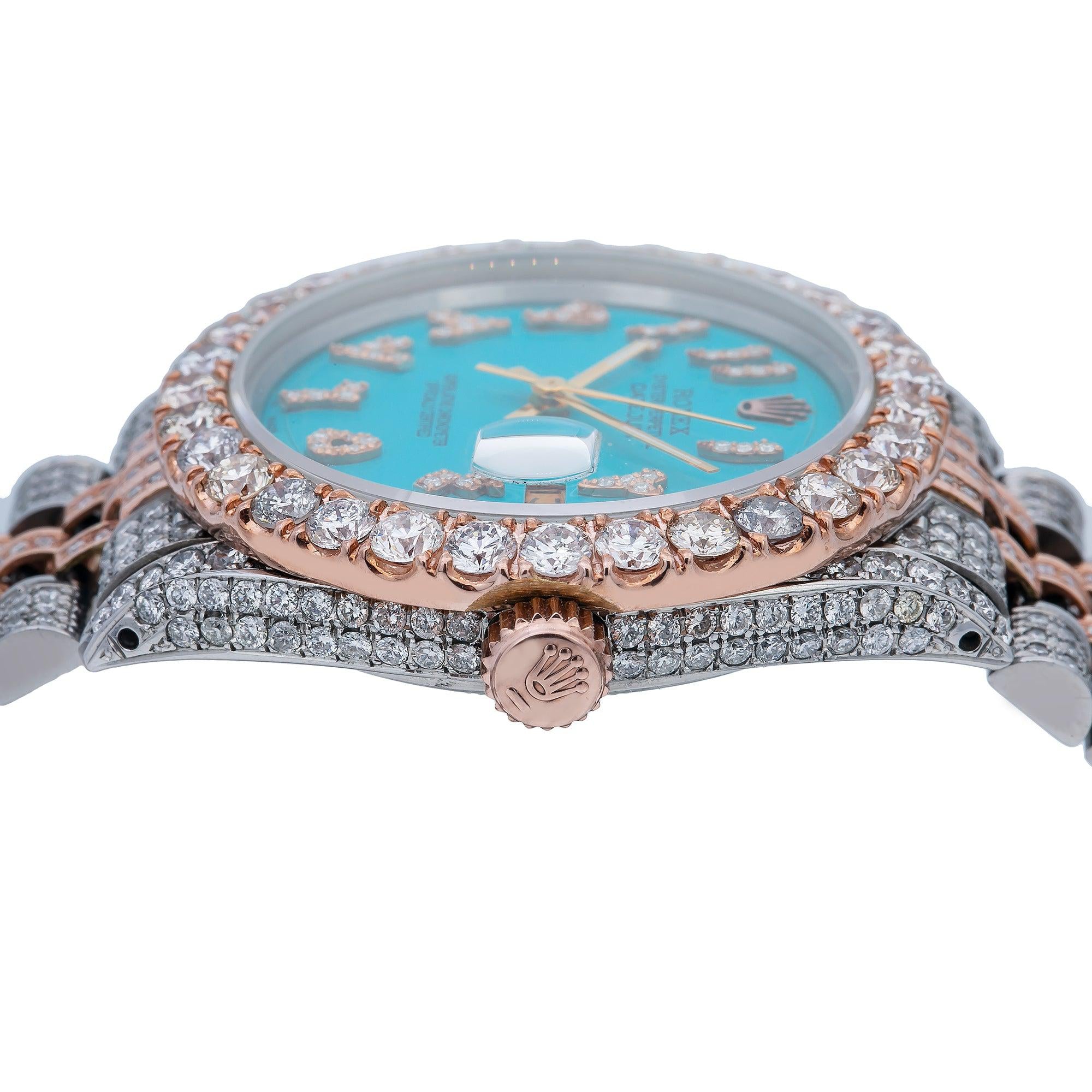 Rolex Datejust 36MM 1601 Turquoise Eastern Arabic Diamond Dial Diamond Bezel Two Tone Rose Gold Full Diamond Jubilee Bracelet