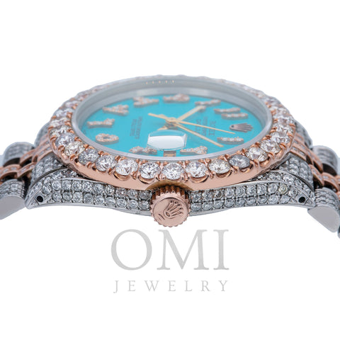 Iced Out Two Tone Rolex Datejust 36MM With Turquoise Arabic Diamond Dial