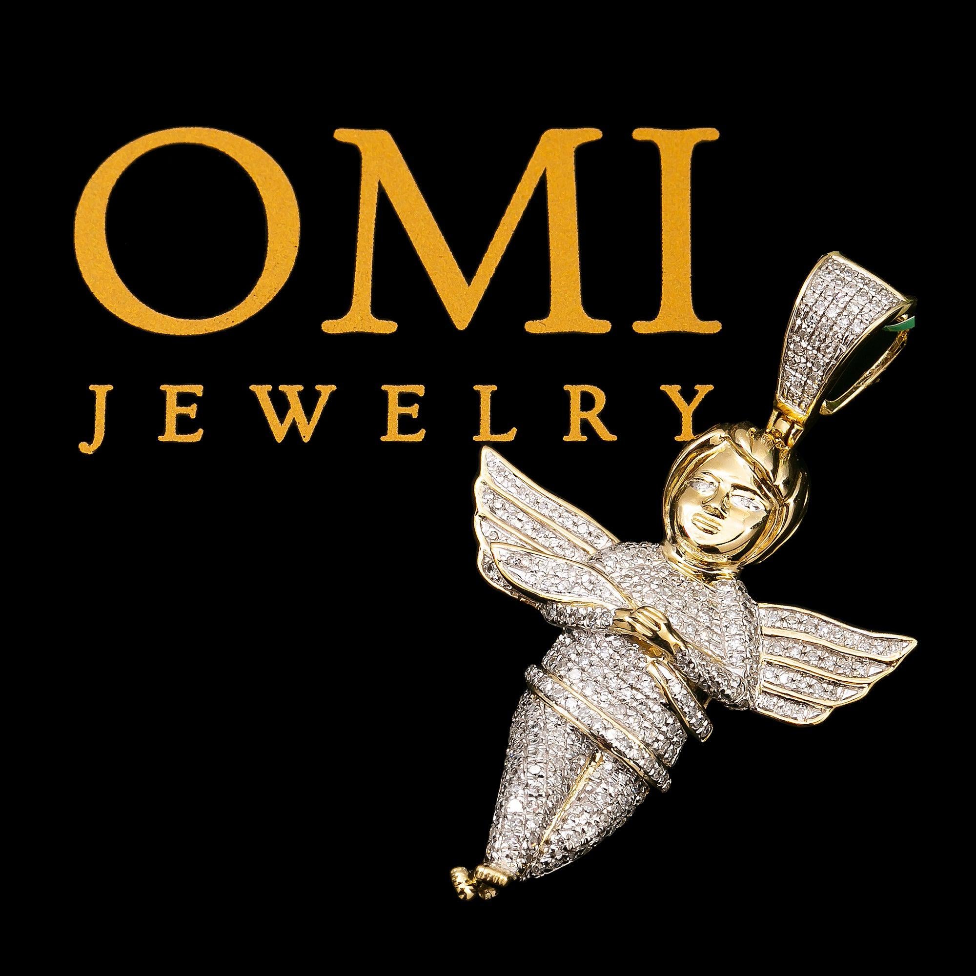10K YELLOW GOLD ANGEL PENDANT WITH 1.85 CT DIAMONDS