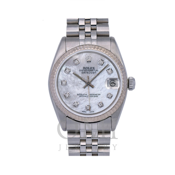 Rolex Datejust 68240 31MM Silver Custom Diamond Mother of Pearl Dial With Stainless