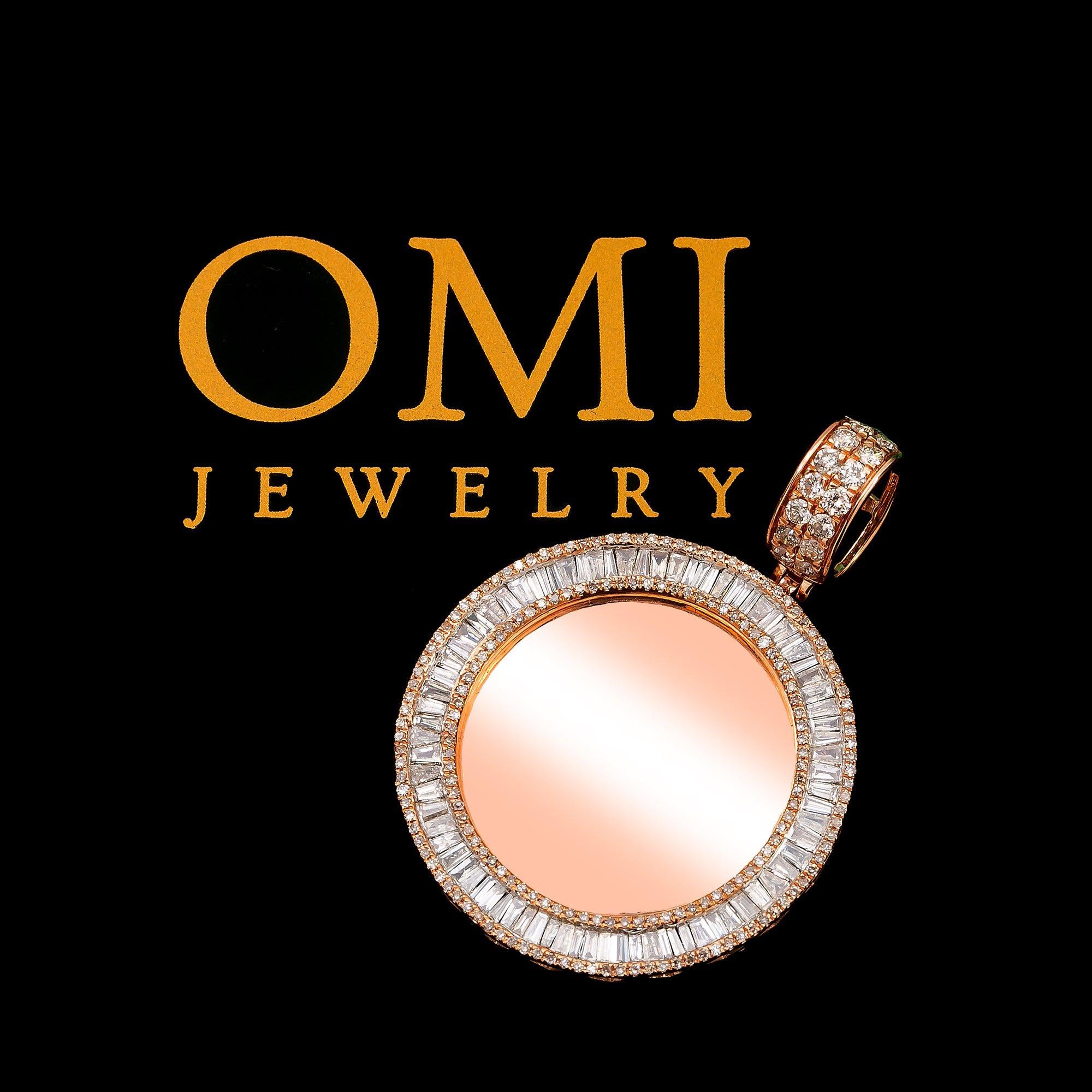 10K ROSE GOLD BAGUETTE AND ROUND DIAMOND CIRCLE PICTURE PENDANT 2.15 CT