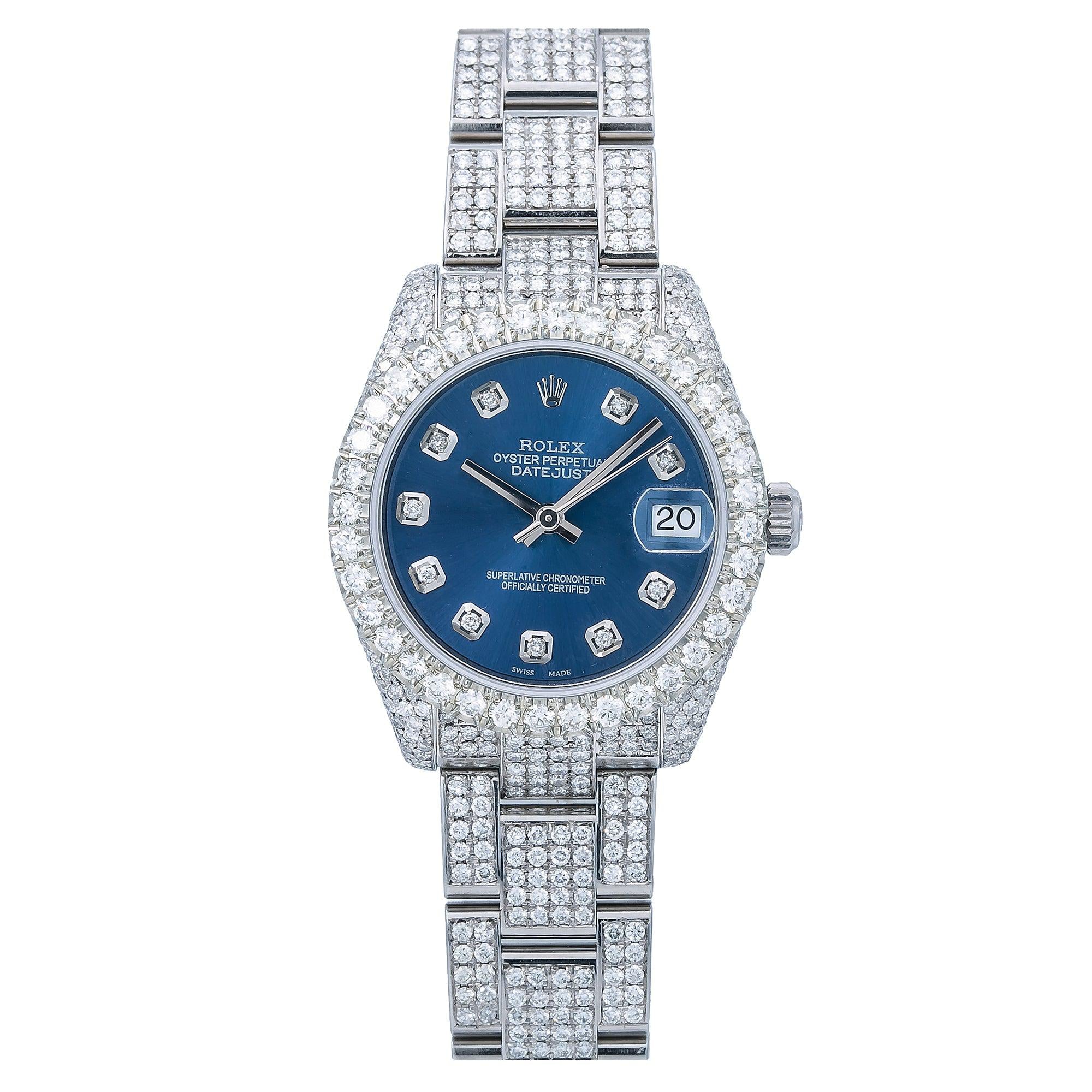 Rolex Datejust 31MM 178240 Blue Diamond Dial Diamond Bezel Full Diamond Oyster Bracelet 10.25ct