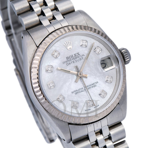 Rolex Datejust 68240 31MM Silver Custom Diamond Mother of Pearl Dial With Stainless