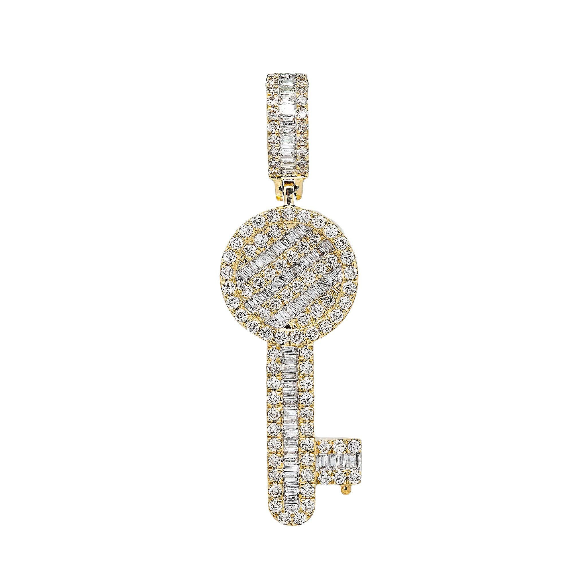 14K YELLOW GOLD OVAL KEY PENDANT WITH 2.65 CT DIAMONDS