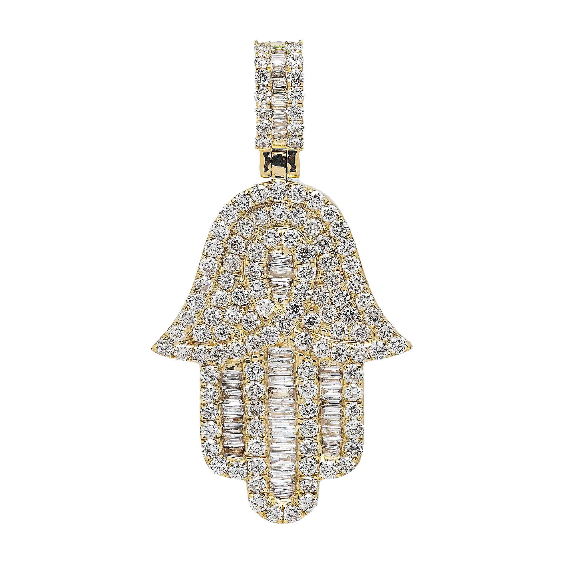 14K YELLOW GOLD HAMSA PENDANT WITH 2.90 CT DIAMONDS