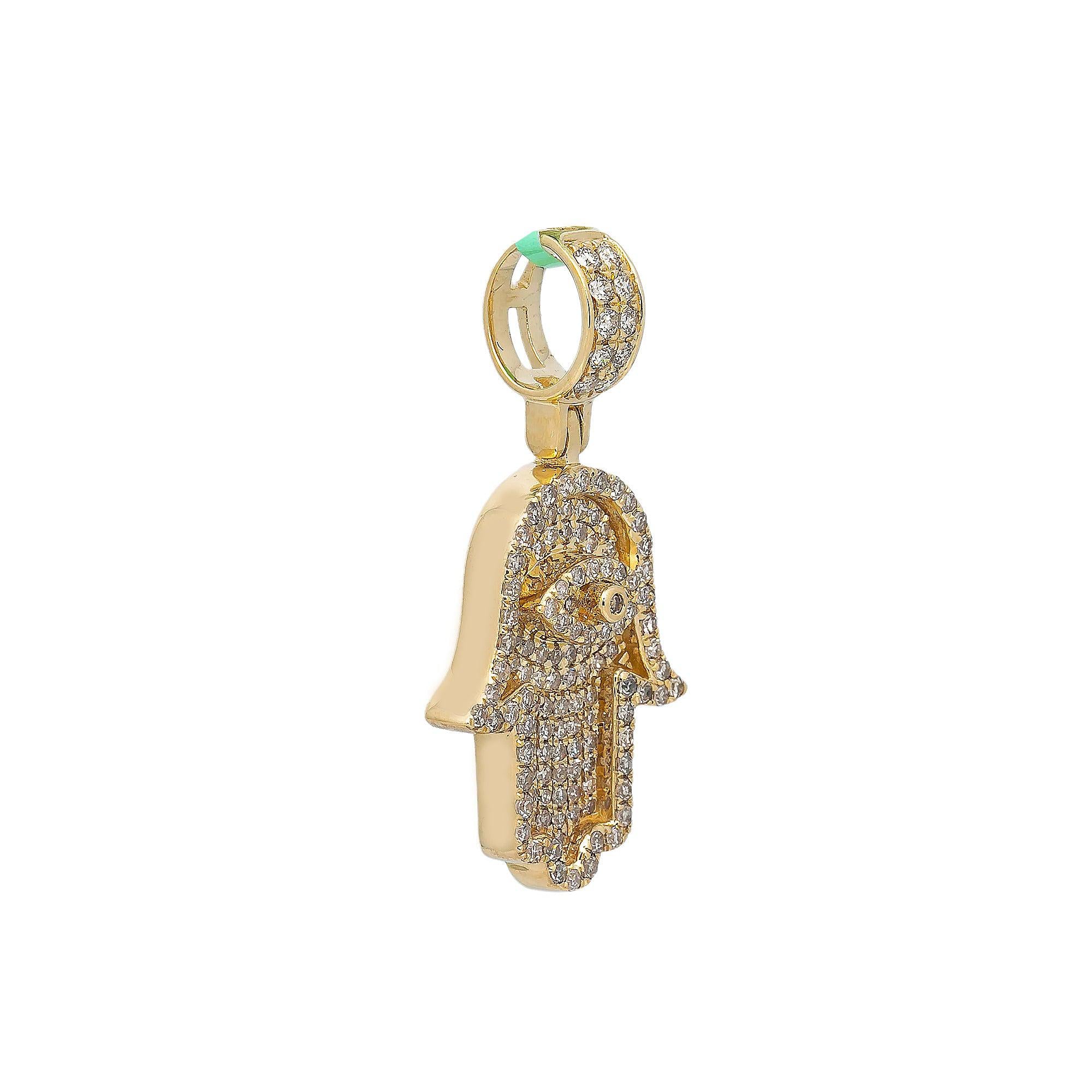 14K YELLOW GOLD HAMSA PENDANT WITH 0.90 CT DIAMONDS