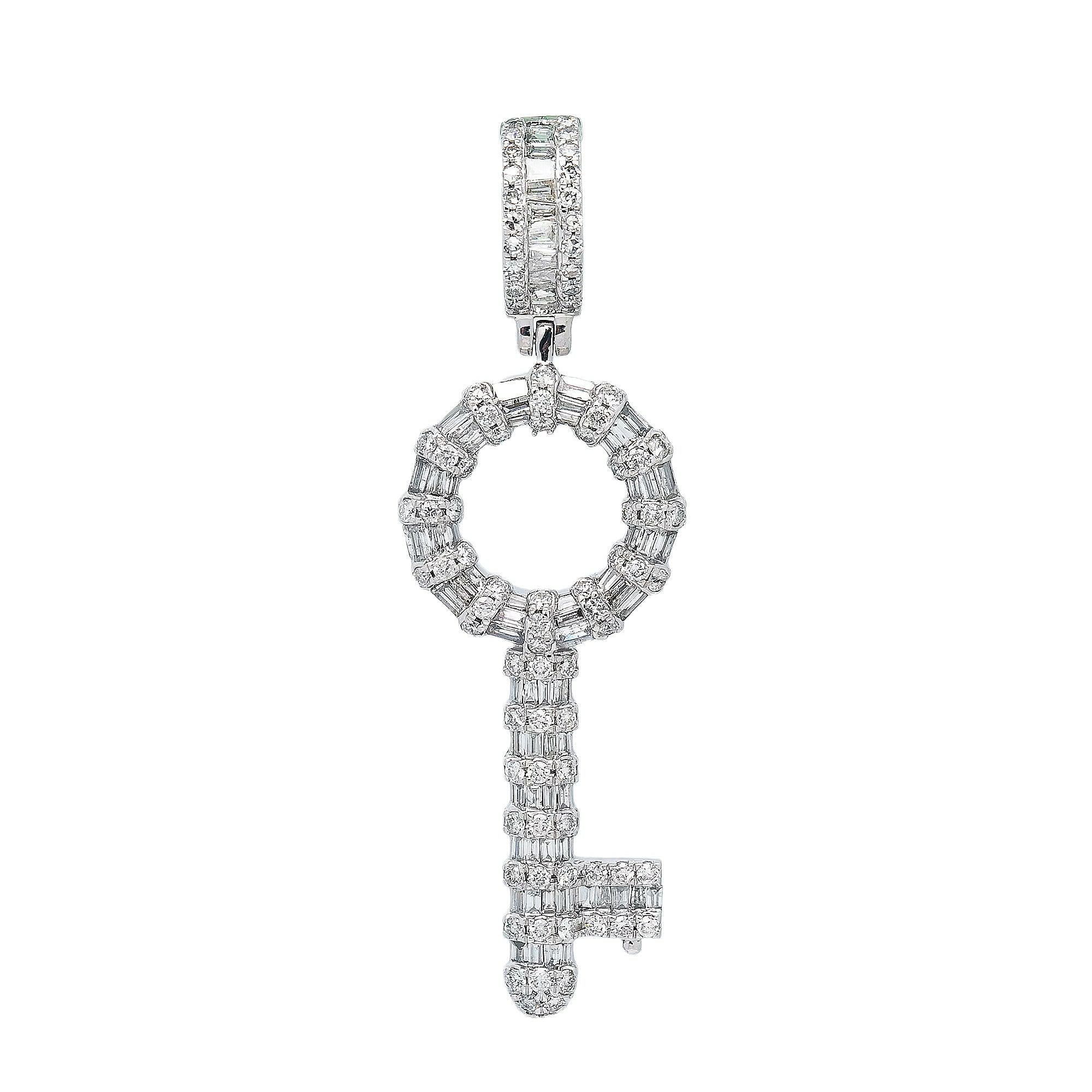 14K WHITE GOLD OVAL KEY PENDANT WITH 2.65 CT DIAMONDS