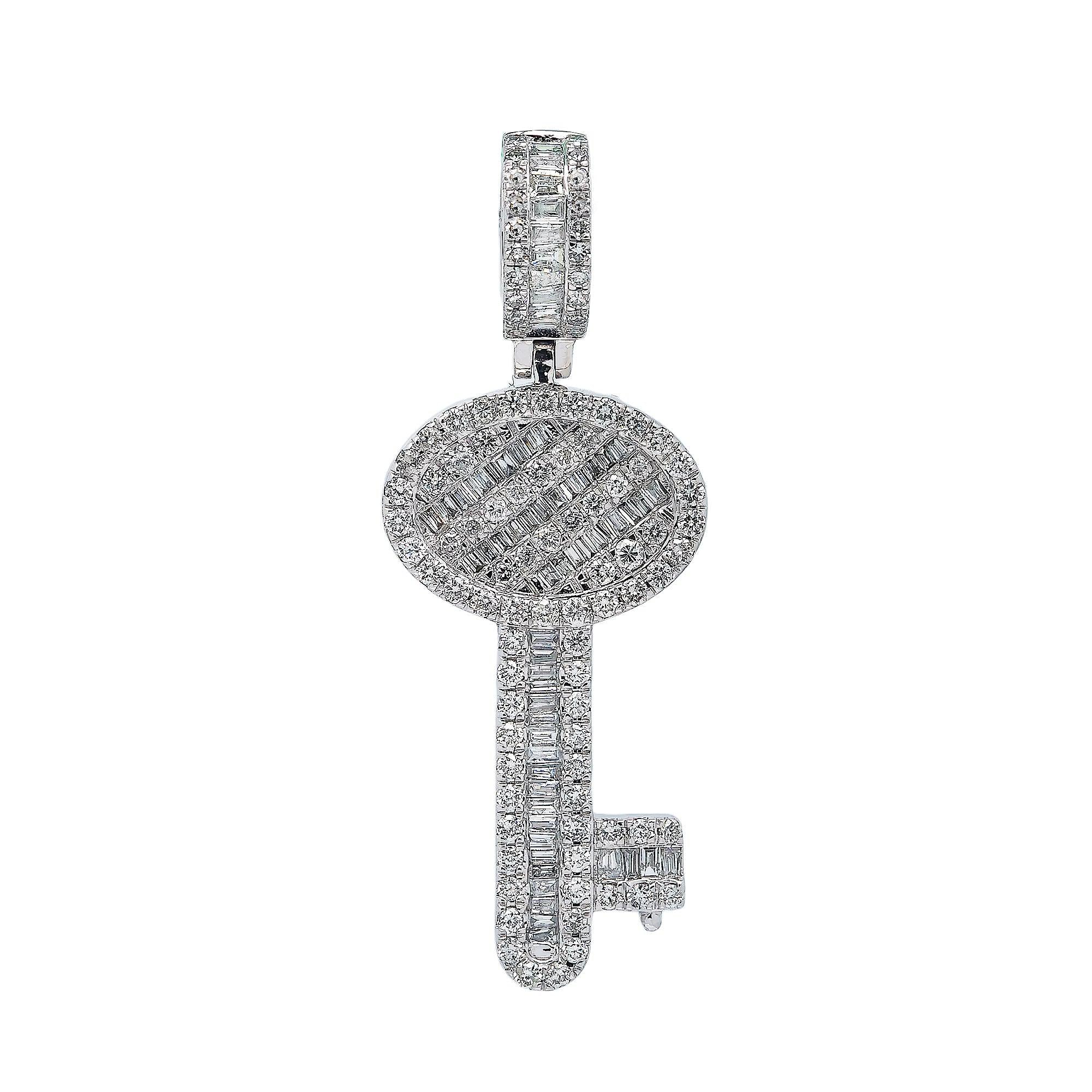 14K WHITE GOLD OVAL KEY PENDANT WITH 1.80 CT DIAMONDS
