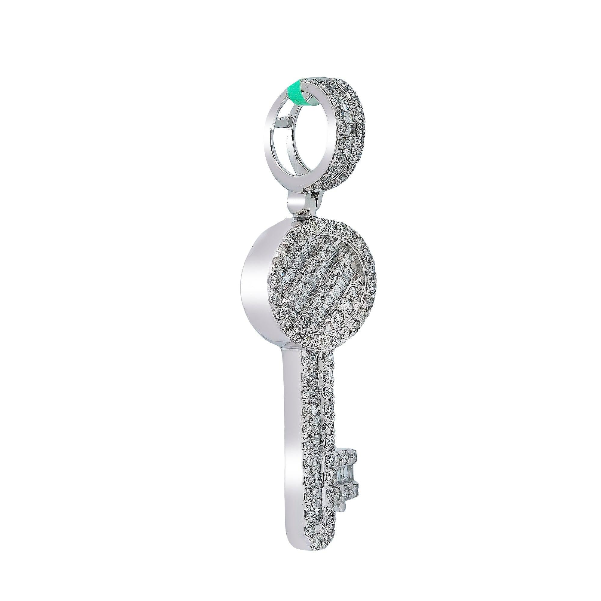 14K WHITE GOLD OVAL KEY PENDANT WITH 1.80 CT DIAMONDS