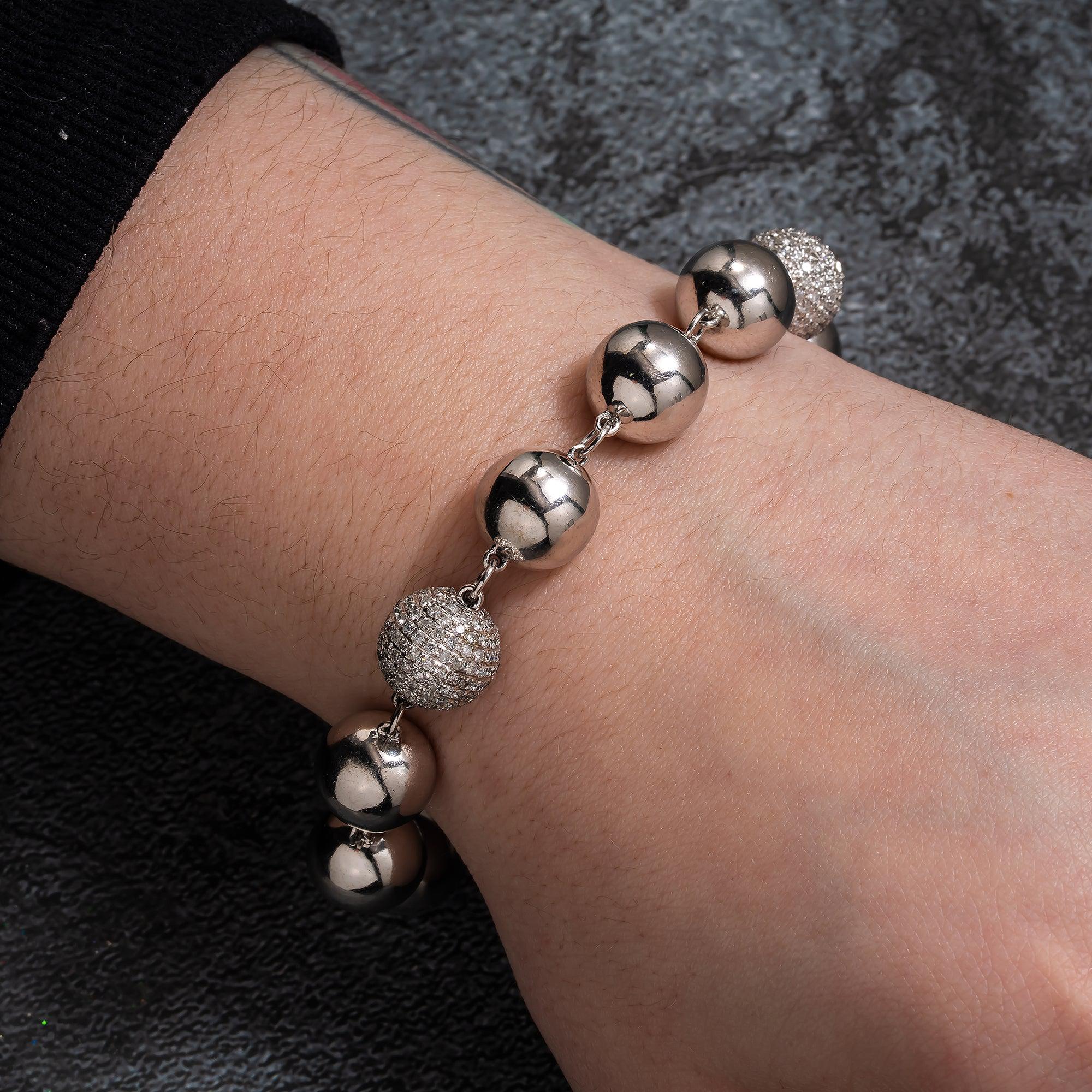 14K GOLD TWO TONE SMALL BALLS BRACELET WITH 3.75 CT DIAMONDS