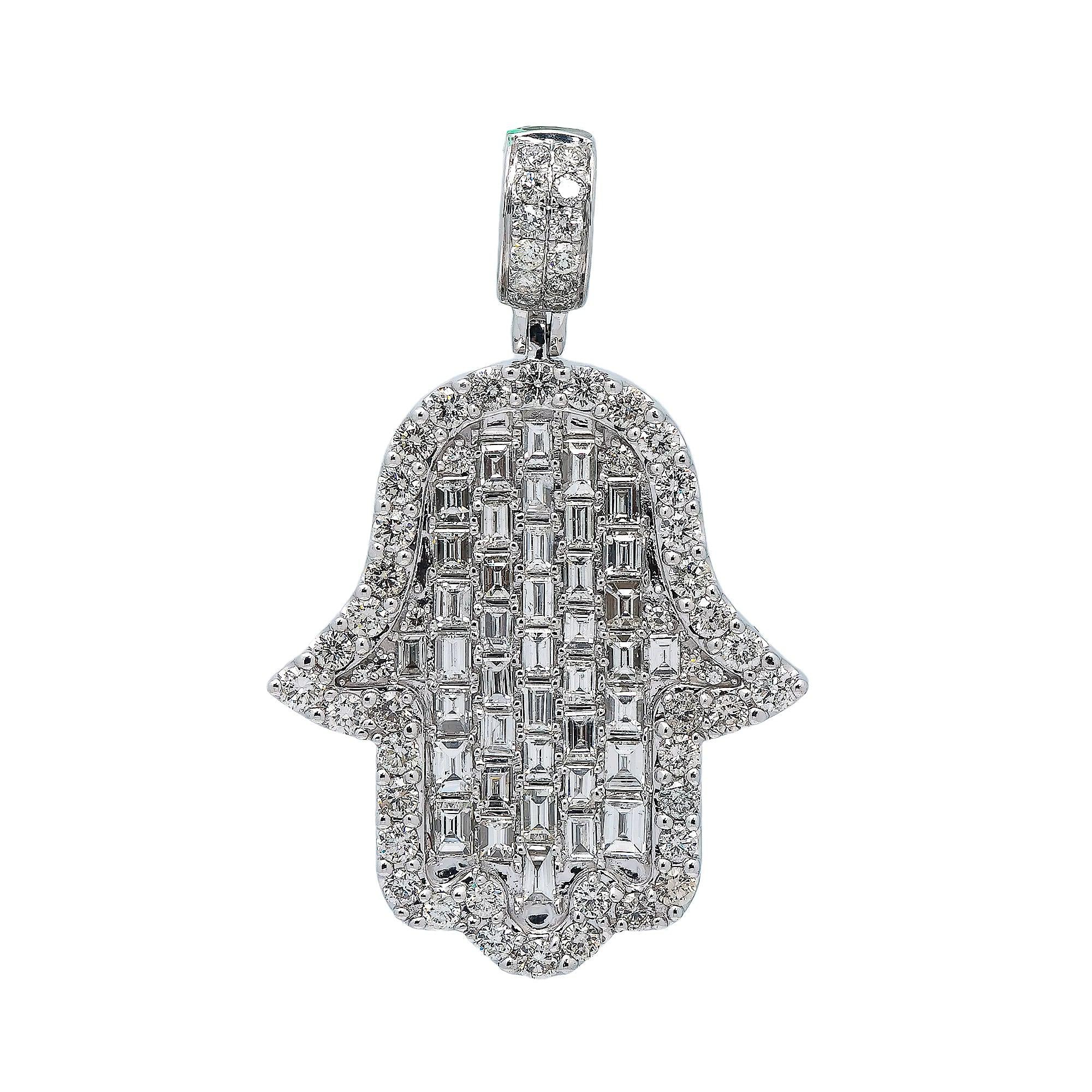 14K WHITE GOLD HAMSA PENDANT WITH 4.85 CT DIAMONDS