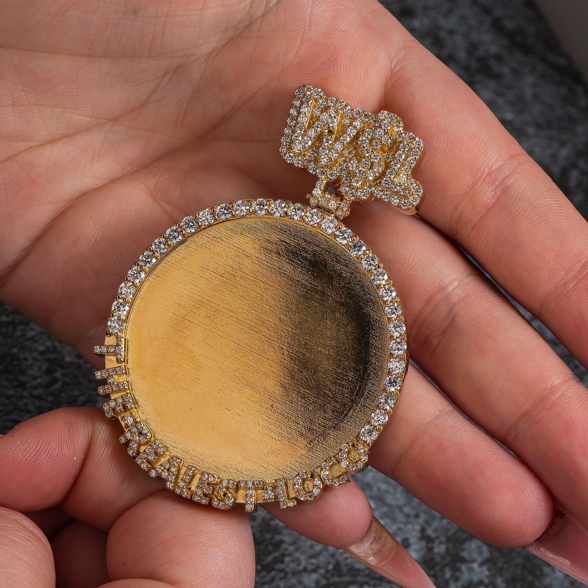 10K YELLOW GOLD DIAMOND CUSTOM CIRCLE PICTURE PENDANT 2.25 CT