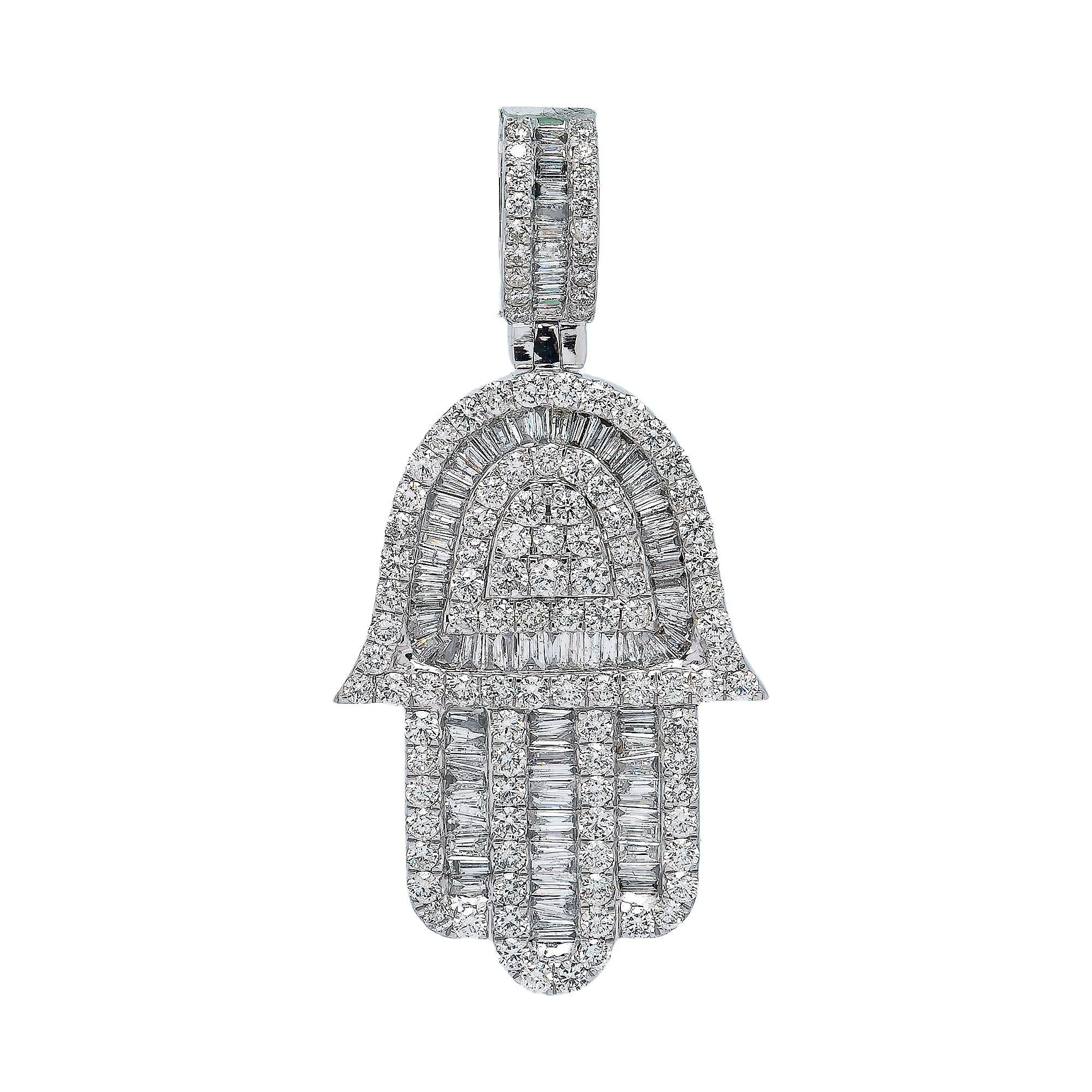 14K WHITE GOLD HAMSA PENDANT WITH 3.50 CT DIAMONDS