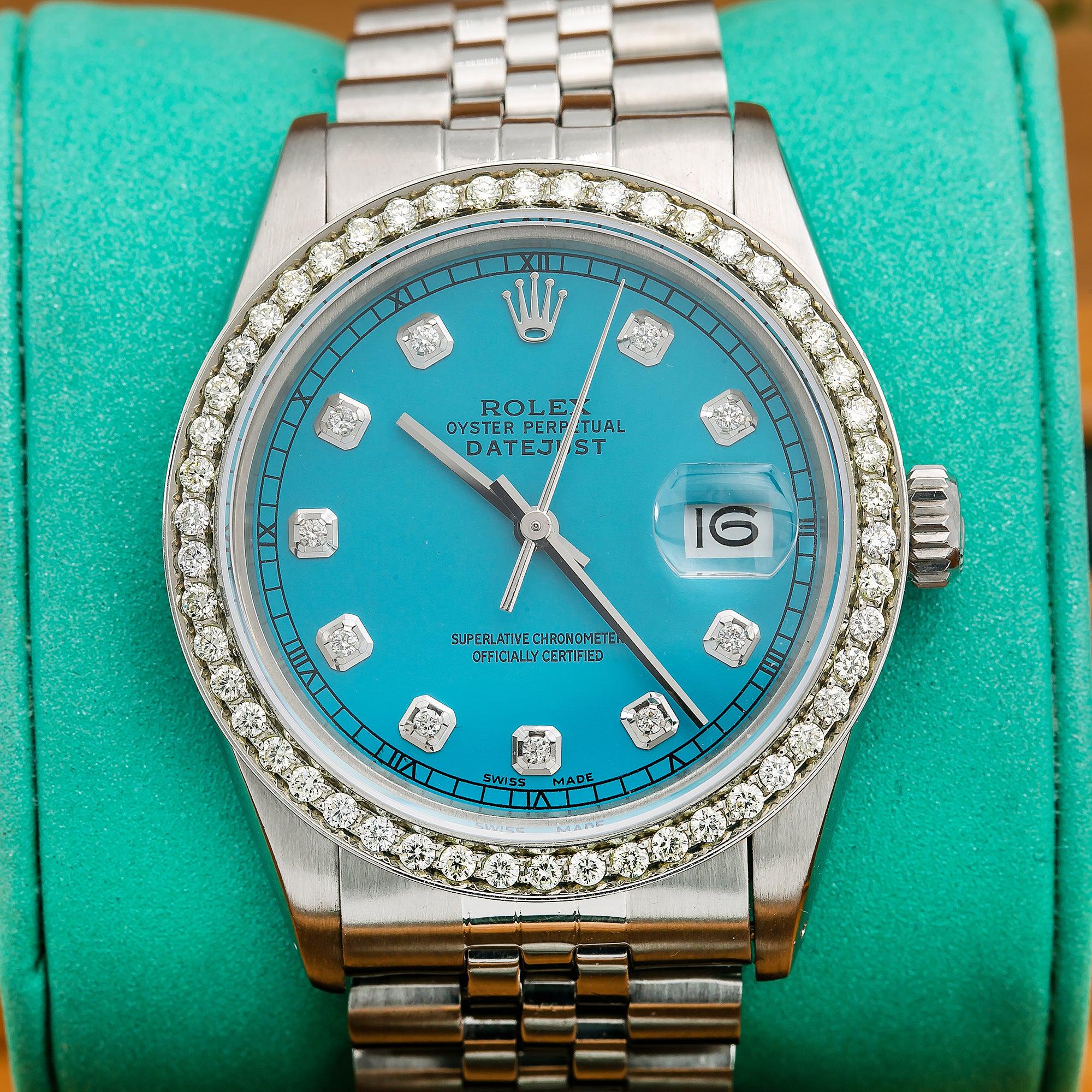 Rolex Datejust 36MM 16014 Blue Diamond Dial Diamond Bezel Stainless Steel Jubilee Bracelet
