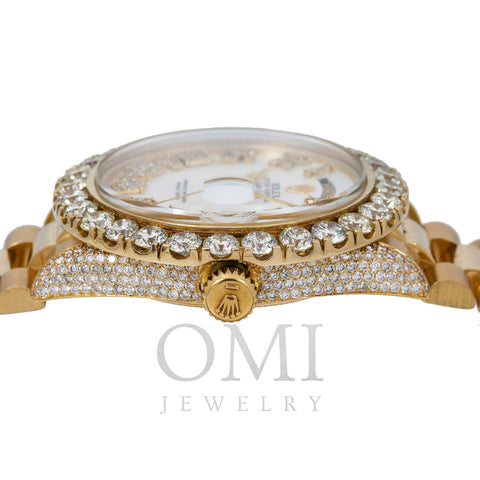 Rolex Day-Date Diamond Watch, 1803 36mm, White Mother of Pearl Diamond Dial With Yellow Gold Bracelet