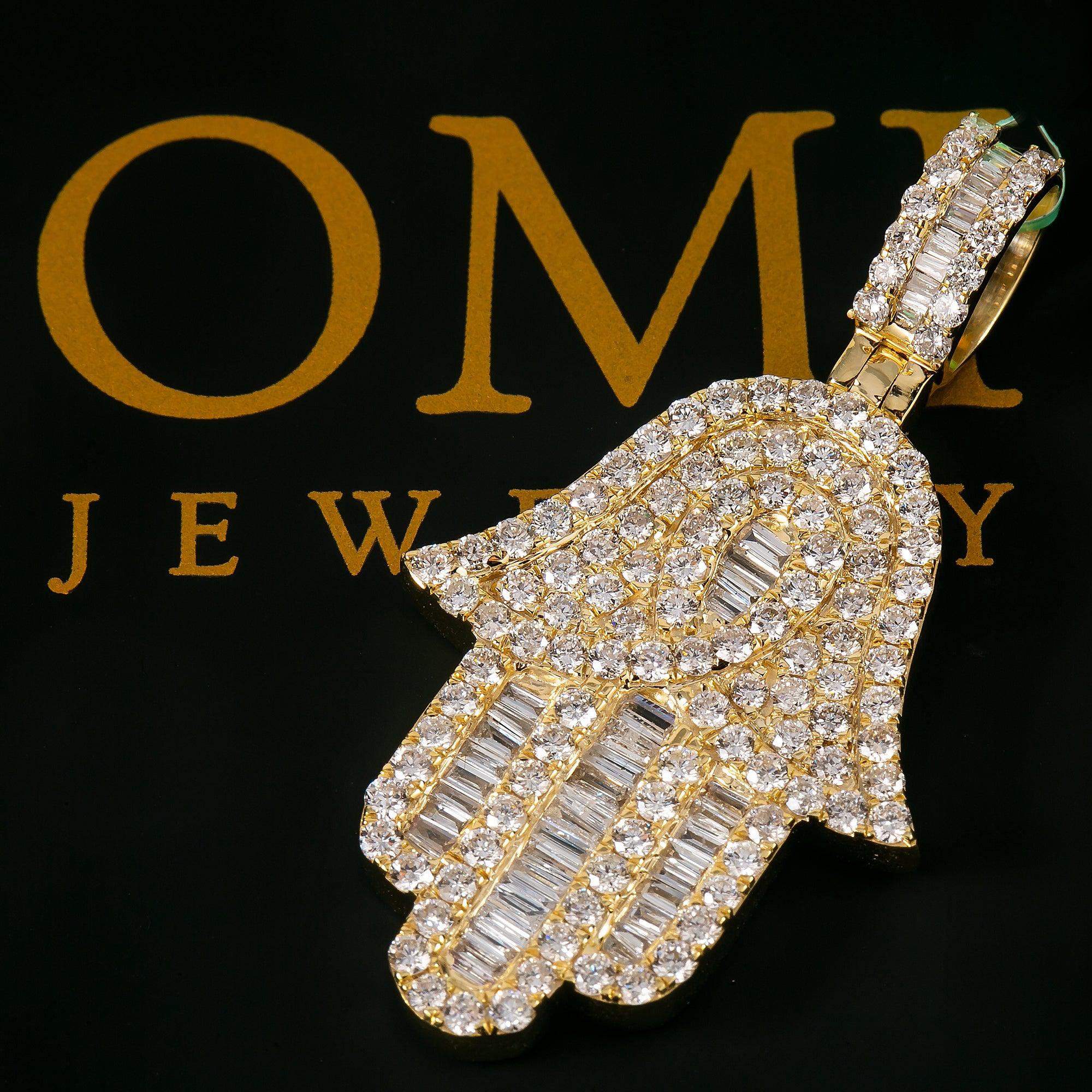 14K YELLOW GOLD HAMSA PENDANT WITH 2.90 CT DIAMONDS