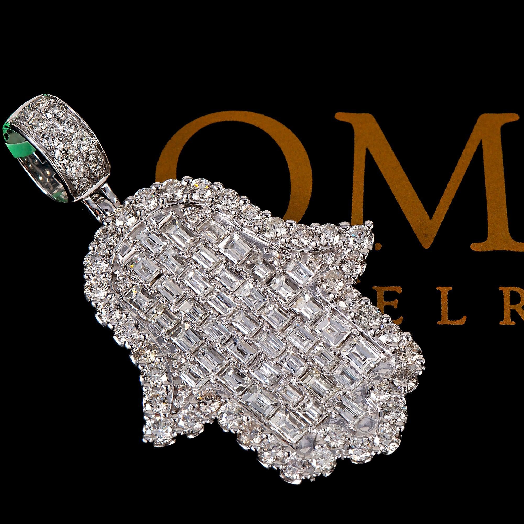 14K WHITE GOLD HAMSA PENDANT WITH 4.85 CT DIAMONDS