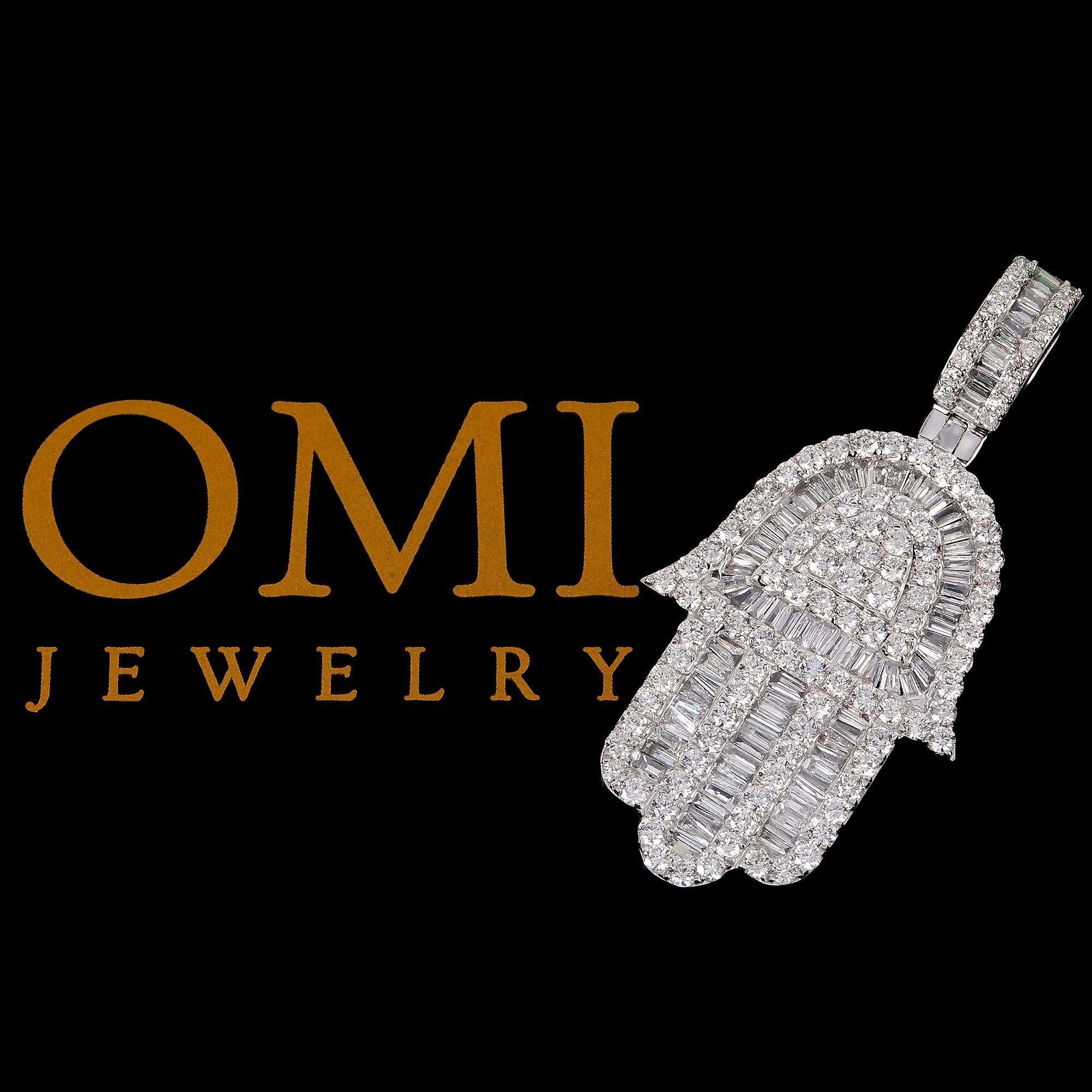 14K WHITE GOLD HAMSA PENDANT WITH 3.50 CT DIAMONDS
