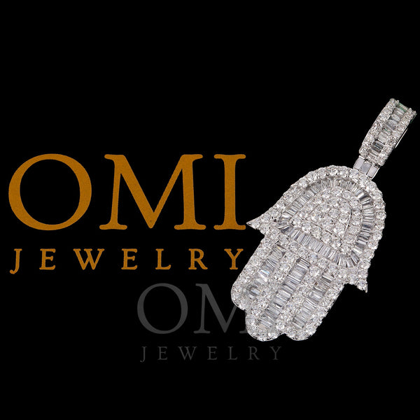 14K WHITE GOLD HAMSA PENDANT WITH 3.50 CT DIAMONDS - OMI Jewelry
